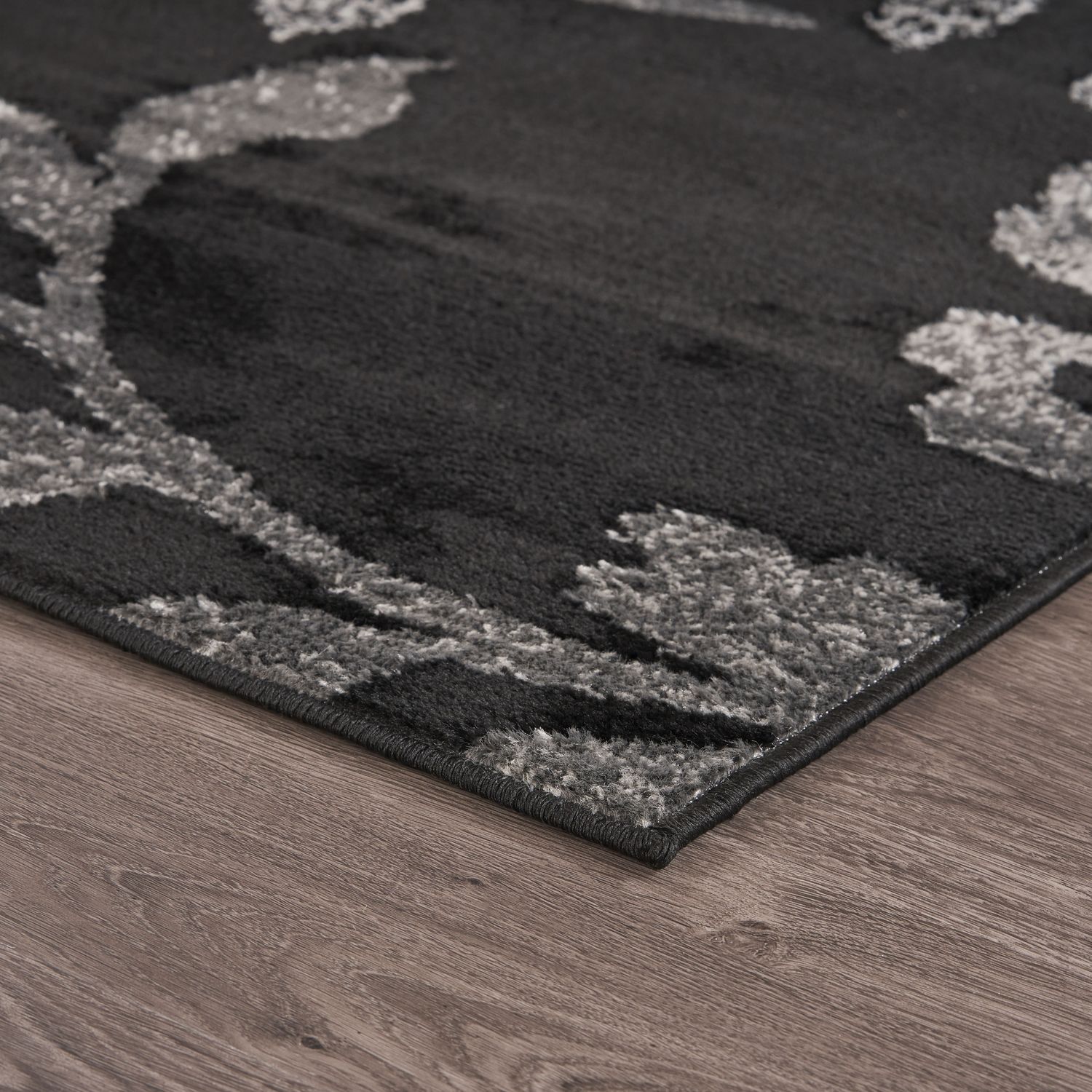 Grace Black and Gray Floral Synthetic Indoor Area Rug