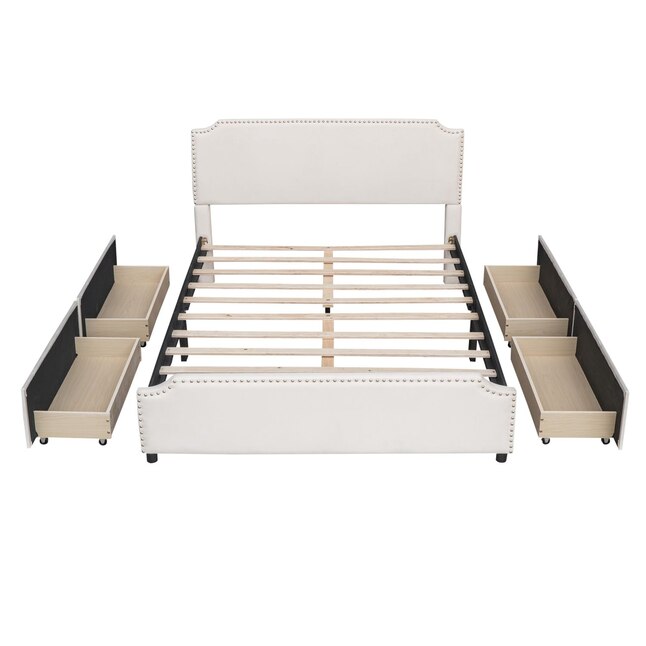 JASMODER Beige Queen Composite Platform Bed in the Beds department at ...