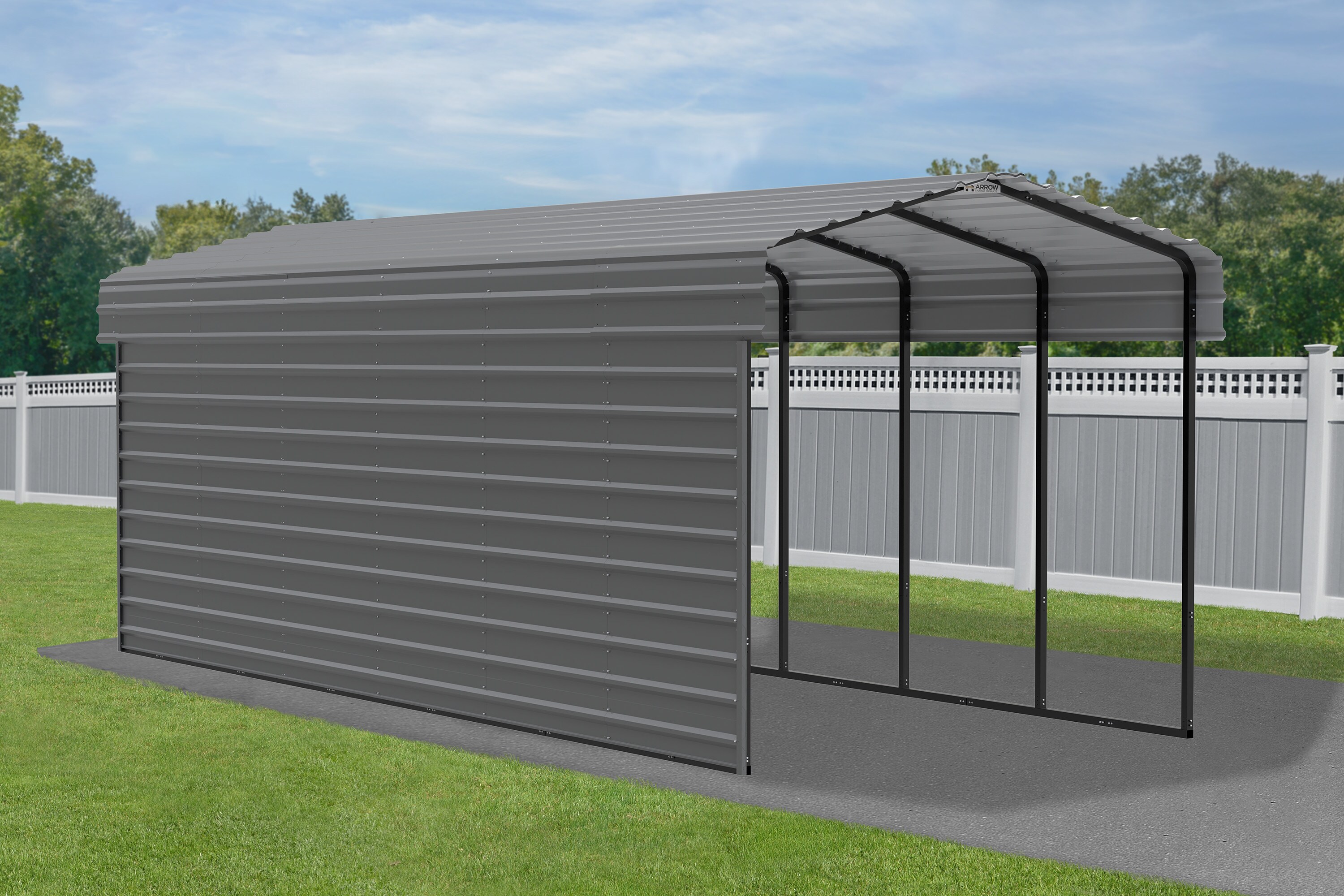 Charcoal Steel Peak Carport Kit with Enclosure, 10' x 29'