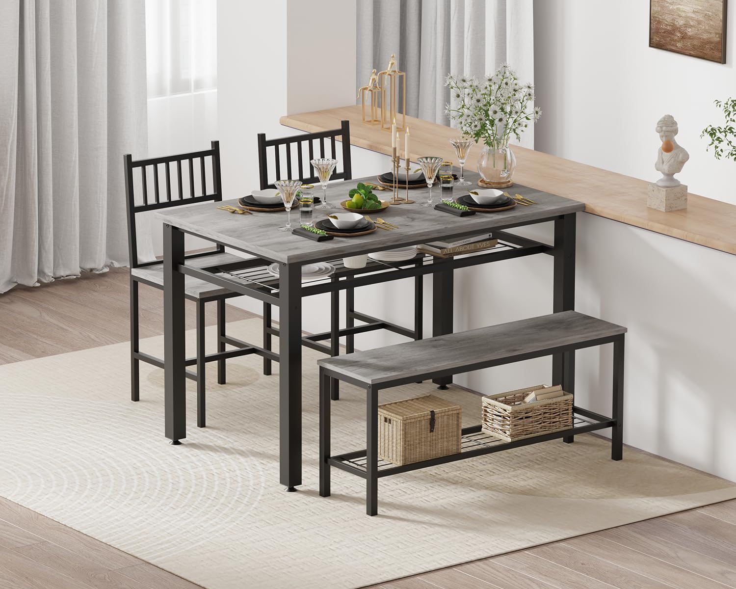 Garvee Modern Dining Table Set for 4 Kitchen Table with 2 Chairs and ...