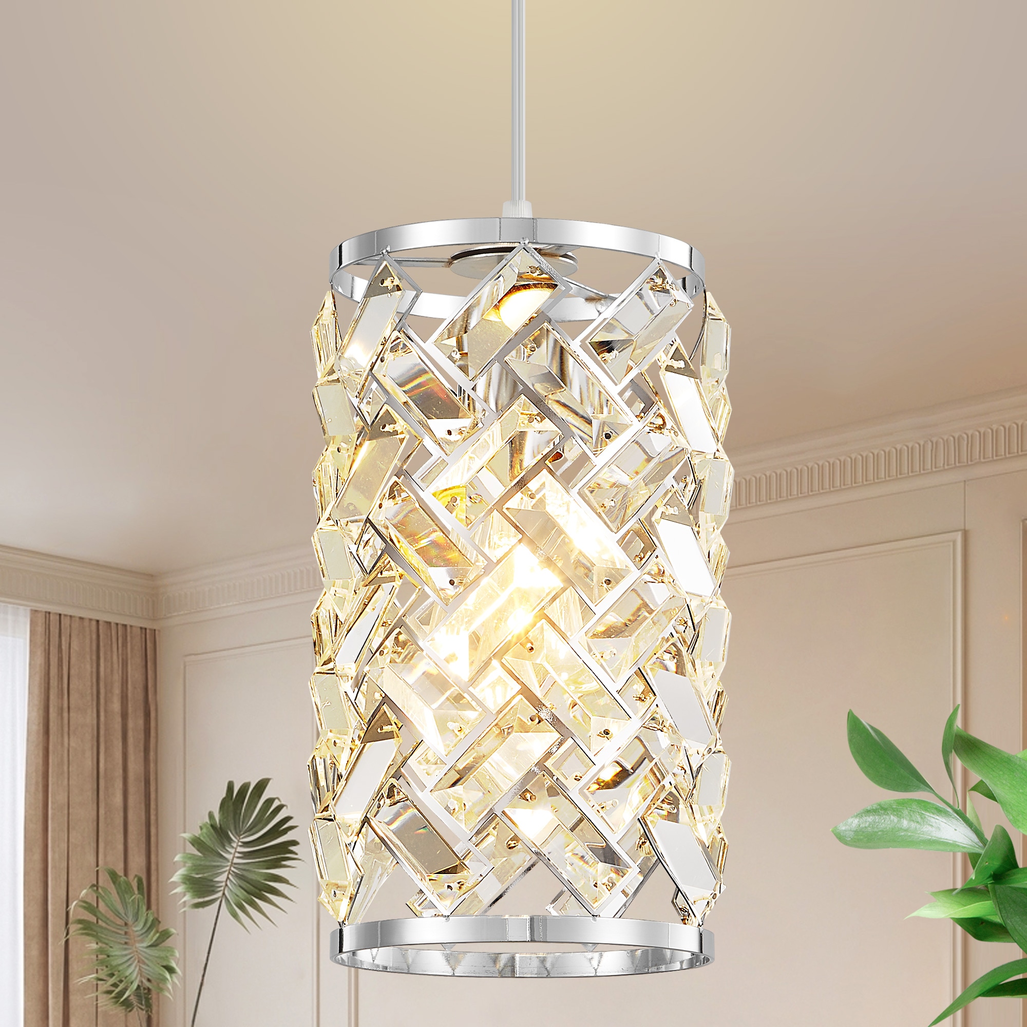 POWLIG 1 -Light Chrome Modern/contemporary Aluminum/Crystal Crystal Cylinder Small Hanging Pendant Light