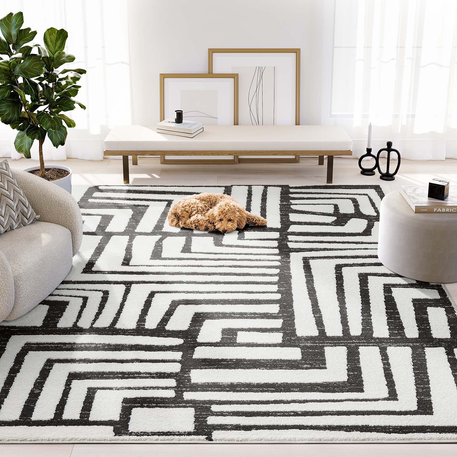 Abani Rugs NOM130A-9 Nomad 9 x 12 (ft) Loomed Cream/Grey Rectangular Indoor Geometric Machine washable Area rug