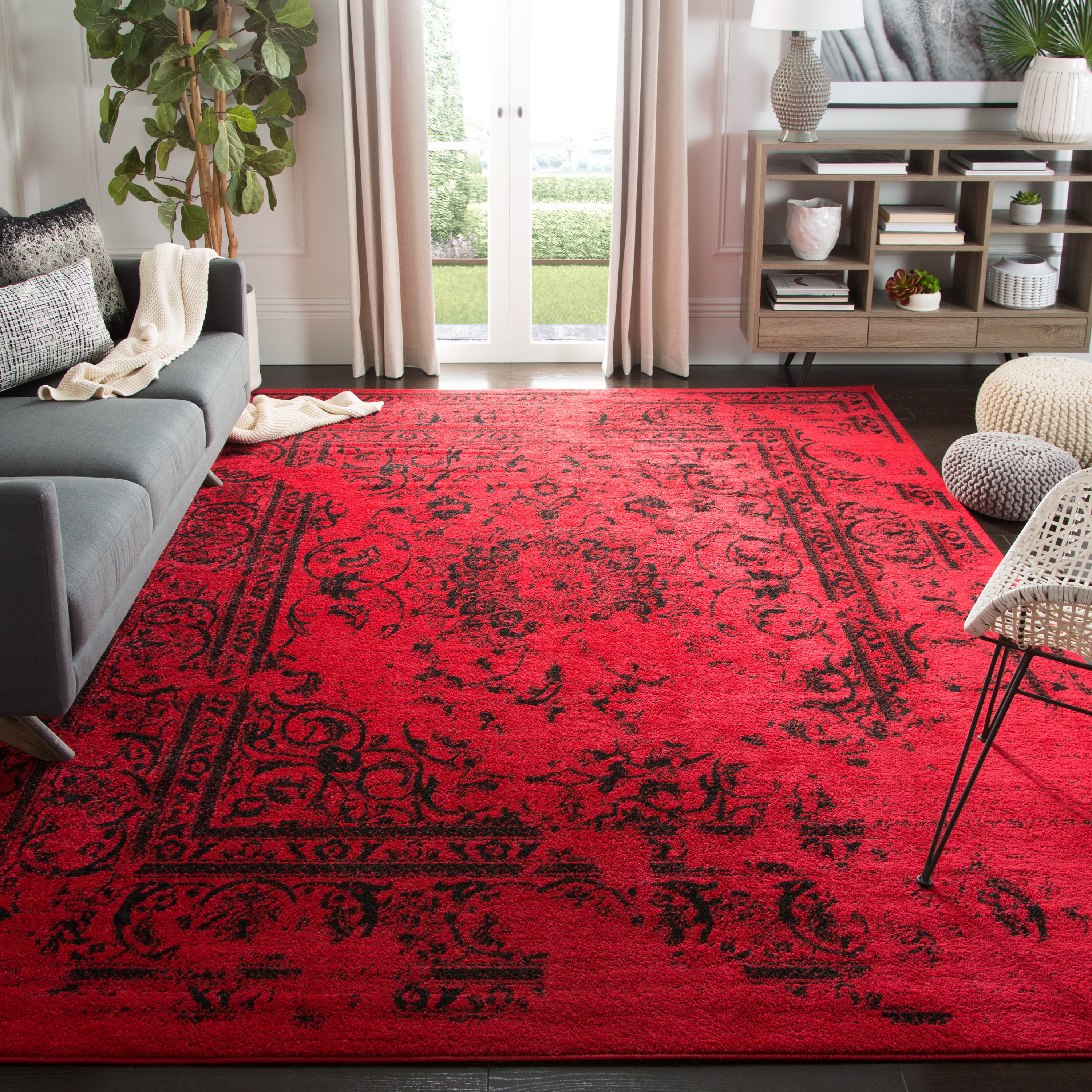 MSRUGS Frize 4 x 5 Black/Red Indoor Abstract Area Rug in the Rugs