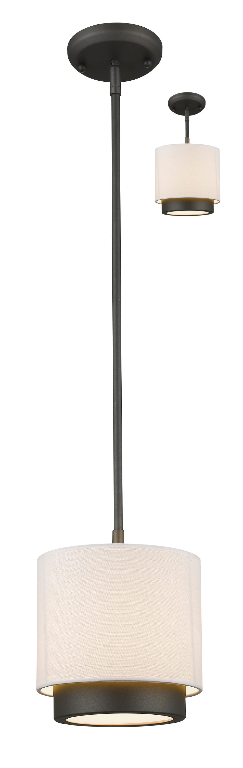 Jade Mini Pendant with White Linen Drum Shade and Bronze Finish