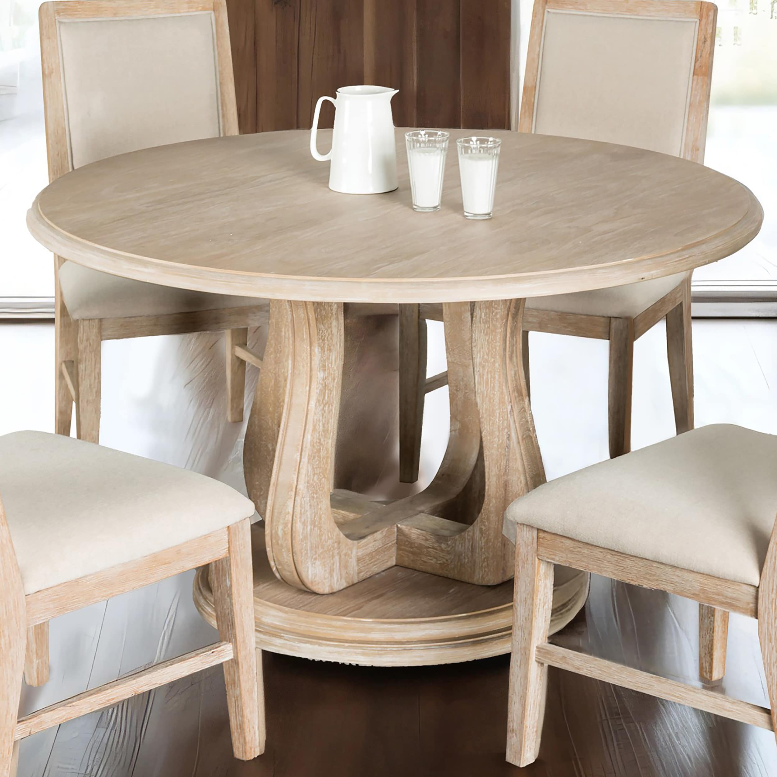 Furniture of America IDF-N3601NT-RT Espica Distressed Natural Round Transitional Dining Table, Wood with Distressed Natural Wood Pedestal Base 54-in L x 30-in H
