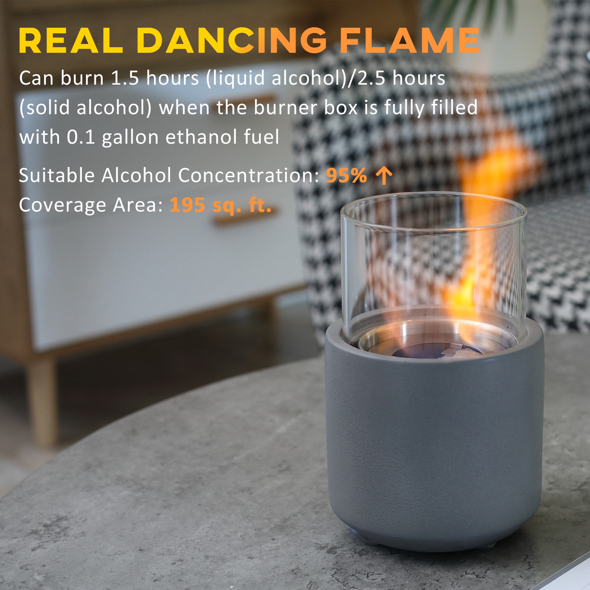 Light Grey Stainless Steel Ethanol Tabletop Fireplace