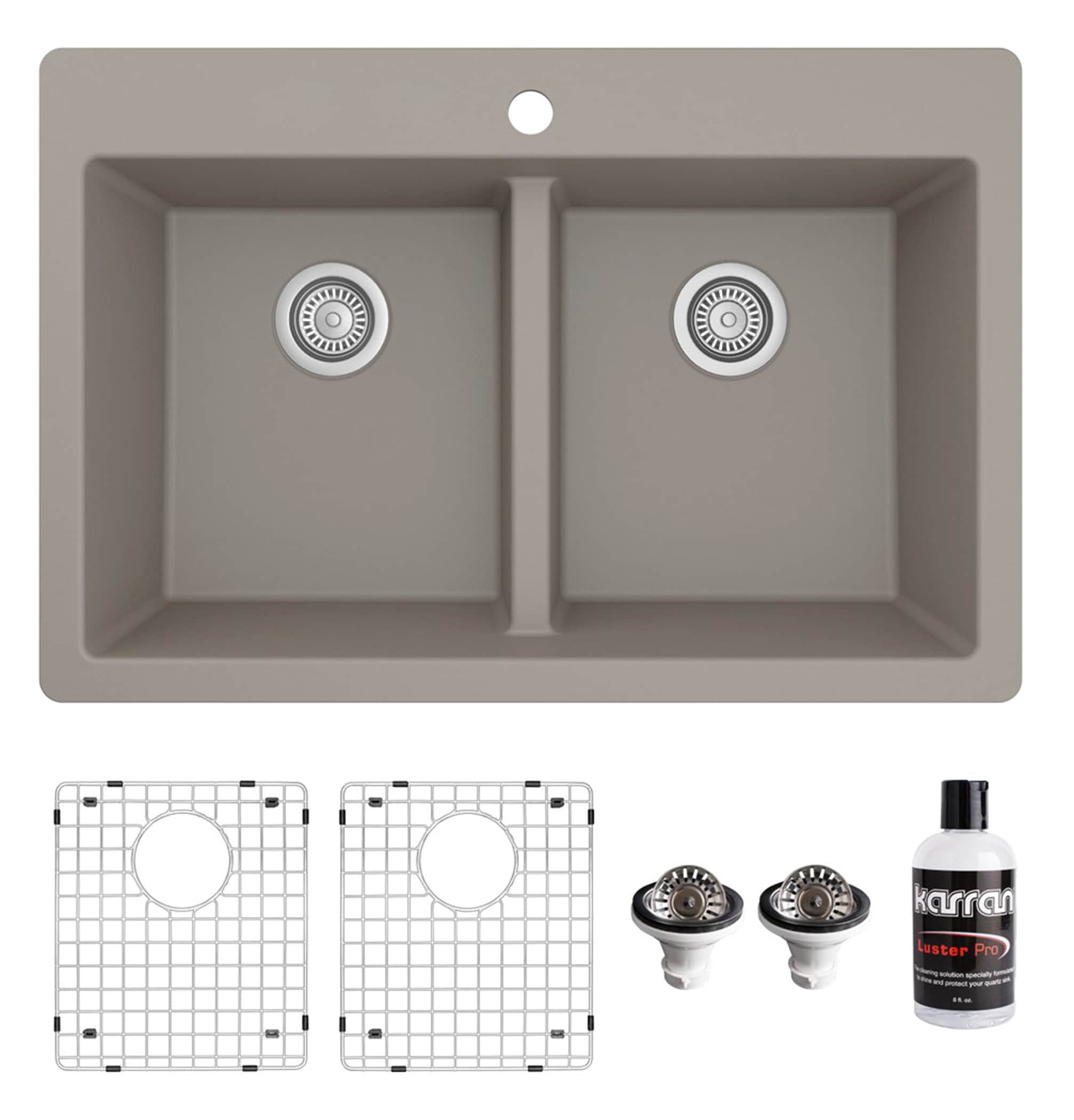 Concrete Quartz 33'' Double Bowl Farmhouse Kitchen Sink