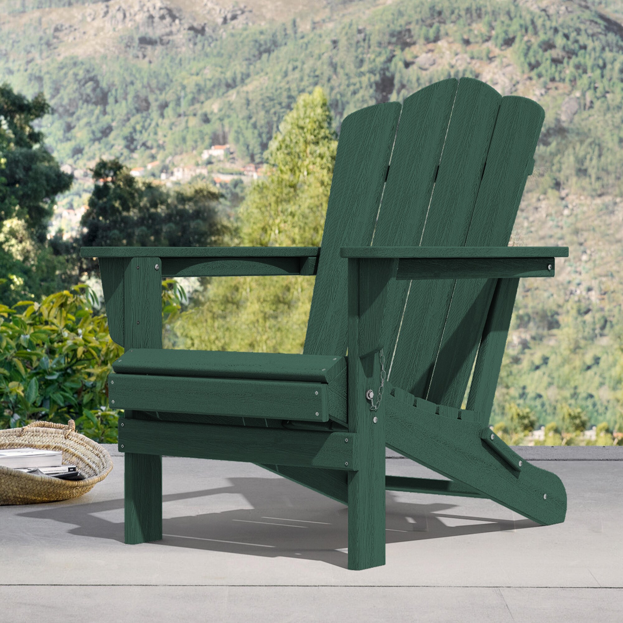 JEAREY Folding Patio Adirondack Chair Stackable Green Hdpe Frame ...