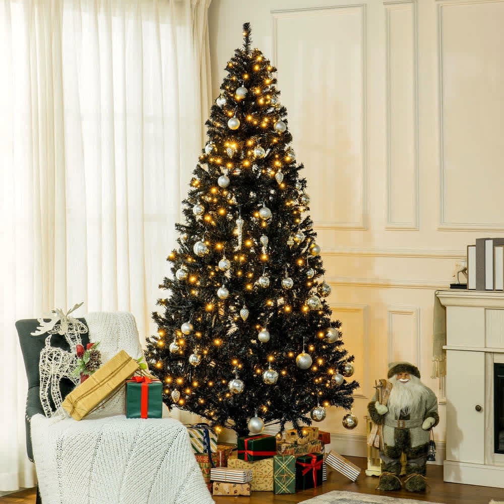 Choco Moon 7.5FT Tall Prelit Artificial Christmas Tree with Realistic Branches 500 Warm White LED Lights 1346 Tips Black