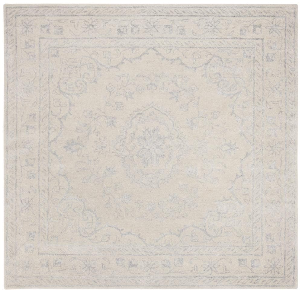Safavieh GLM533A-6SQ Glamour Juno 6 x 6 (ft) Tufted Synthetic Light Gray Square Indoor Floral/Botanical Vintage Area rug