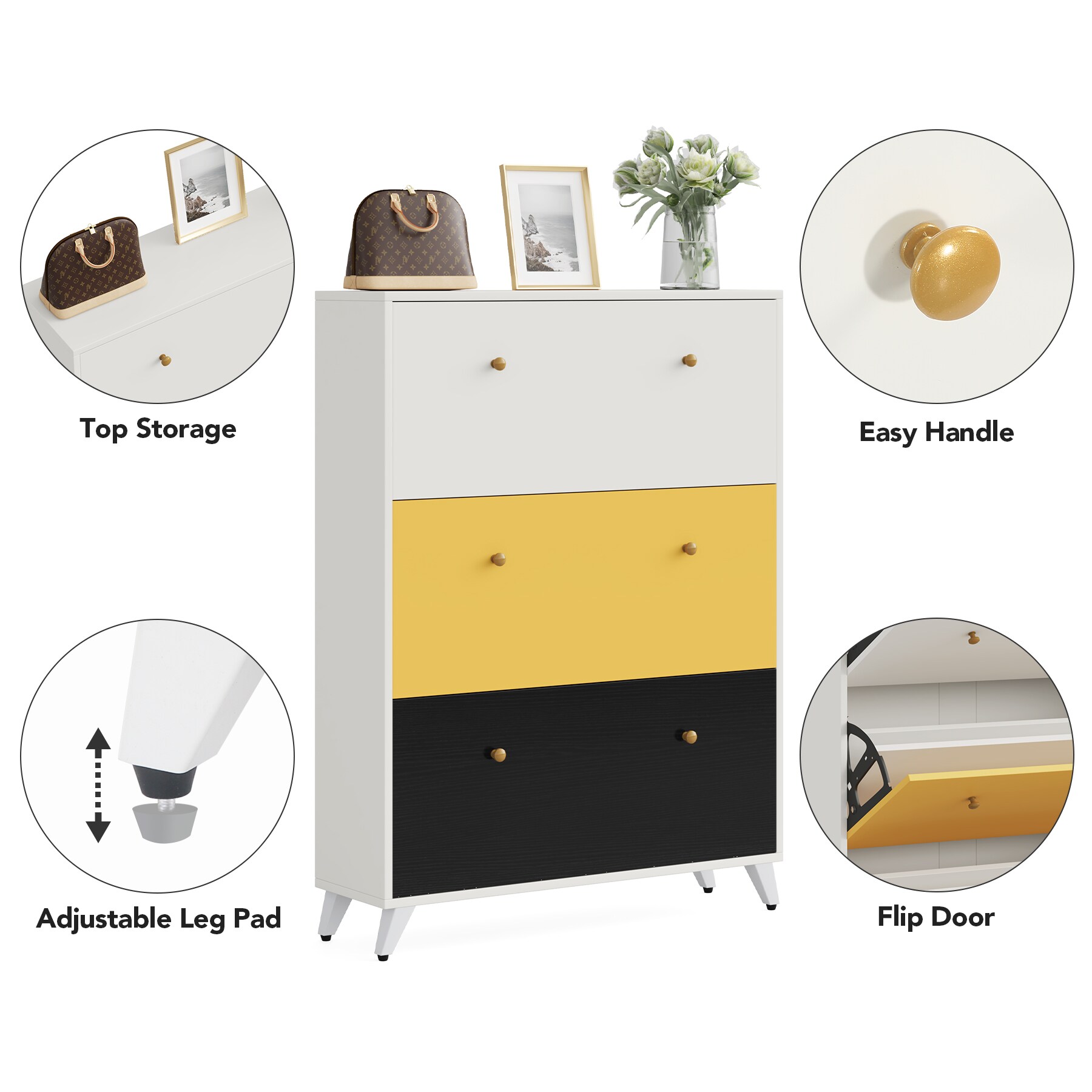 Versatile Shoe Cabinet with 3 Flip Drawers, Maximum Storage