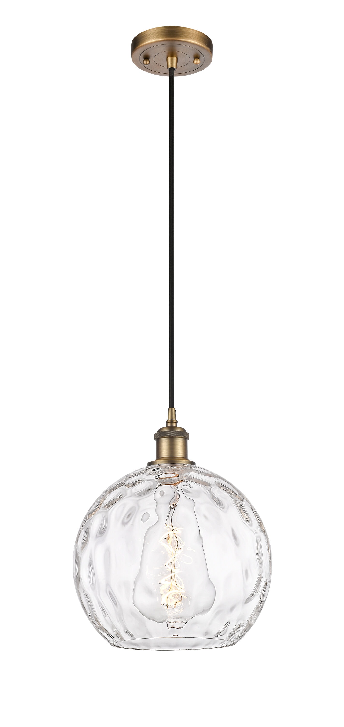 Innovations Lighting 516-1P-BB-G1215-10 Athens Water Glass Brushed Brass, Clear Water Glass Industrial Clear glass Globe Medium Hanging Pendant light