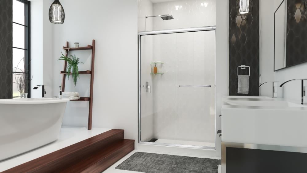 Arizona Shower Door ES14876CHCLL Euro Polished Chrome 46-in to 48-in W x 76.375-in H Semi-frameless Bypass Sliding Shower door 1/4-in Thick Clear Glass