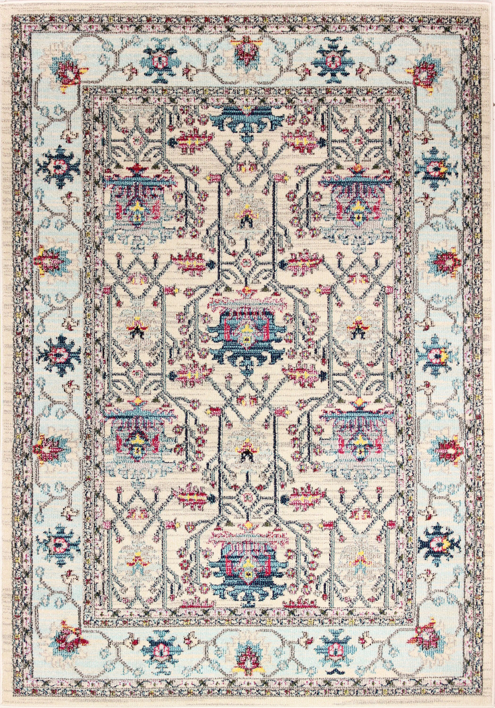 Bashian 649652300894 4 X 6 (ft) Ivory/Blue Indoor Geometric Oriental Area Rug