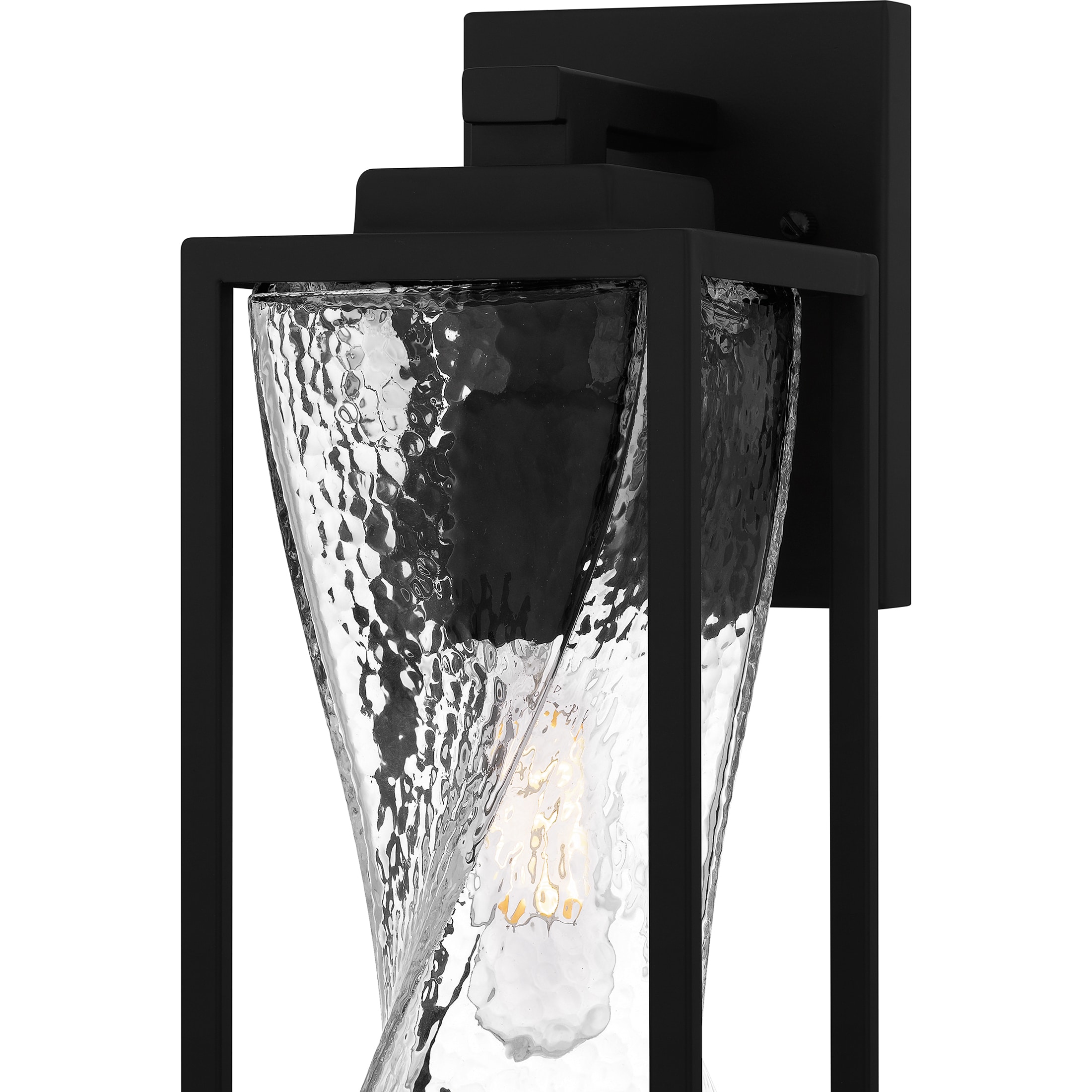 Matte Black and Clear Hammered Glass Outdoor Wall Lantern