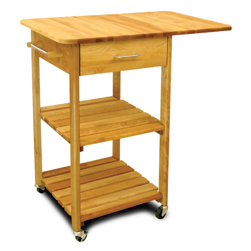 Brown Wood Base with Birch Butcher Block Top Rolling Kitchen Cart (32.75-in x 30-in x 35.5-in) | - Catskill Craftsmen 7227