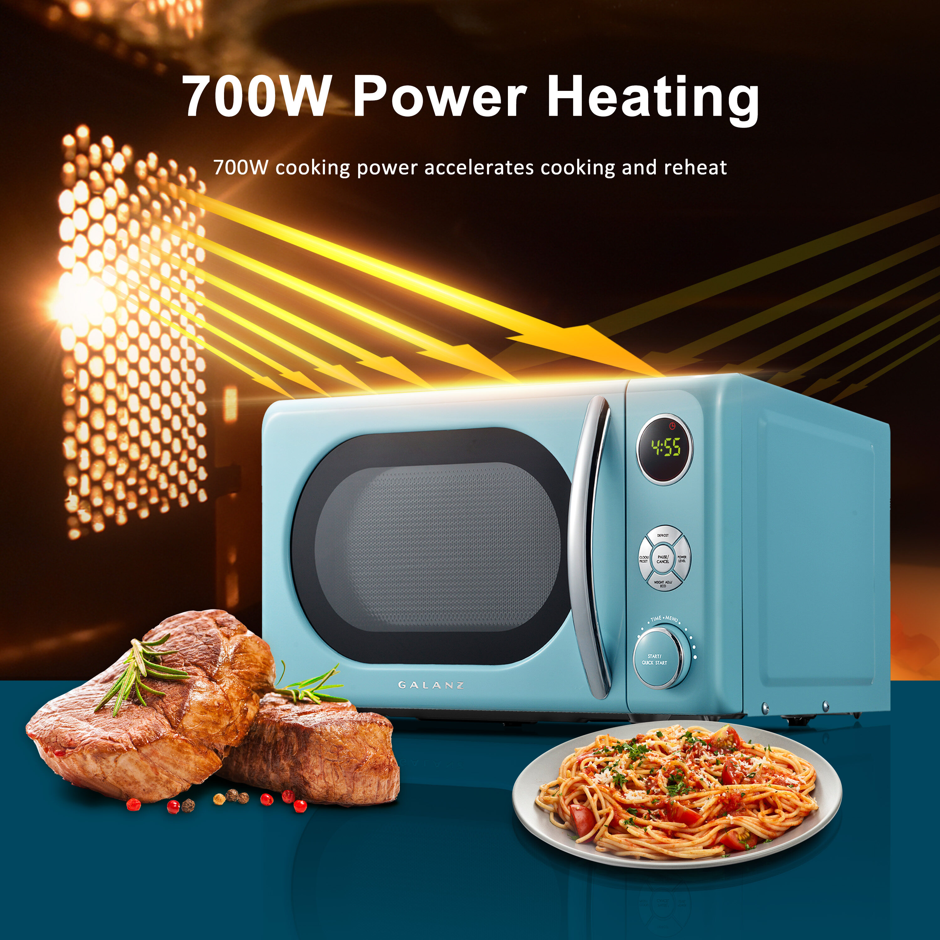 Galanz 0.7 cu. ft. Retro Countertop Microwave Oven, 700 Watts, Blue，Knob  Button