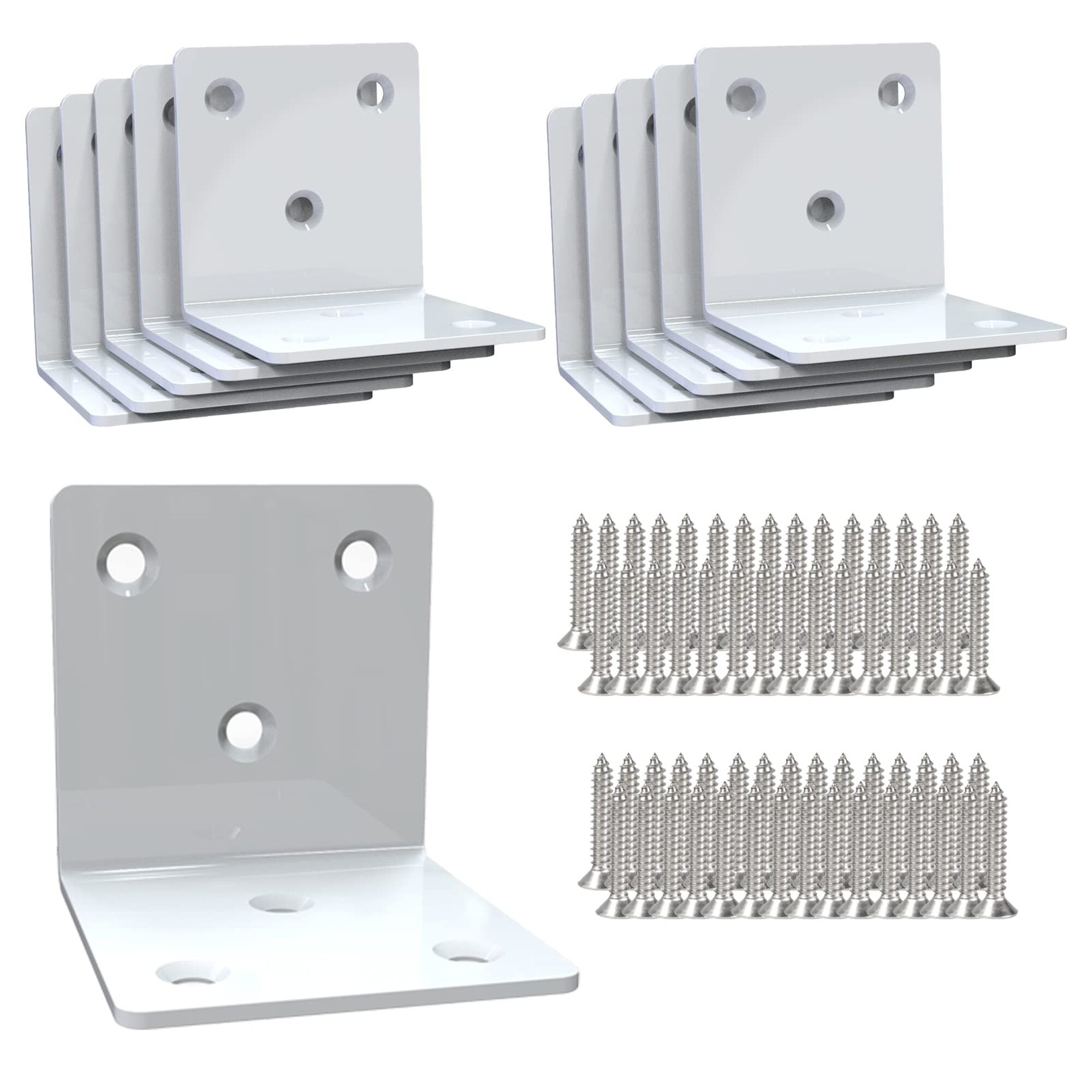 Angel Sar 10 Pack White Stainless Steel Corner Bracket L Shape Heavy Duty Right Angle Brace 2x2x2 Inch with Screws for Wood