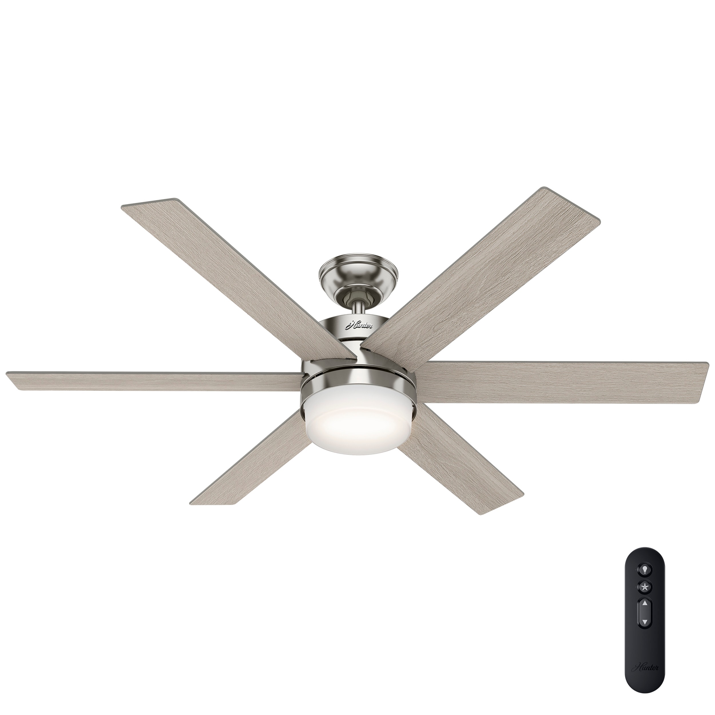 Hunter Kempton Park 54 In Brushed Nickel Integrated Led Indoor Ceiling Fan With Light And Remote 6 Blade The Fans Department At Lowes Com