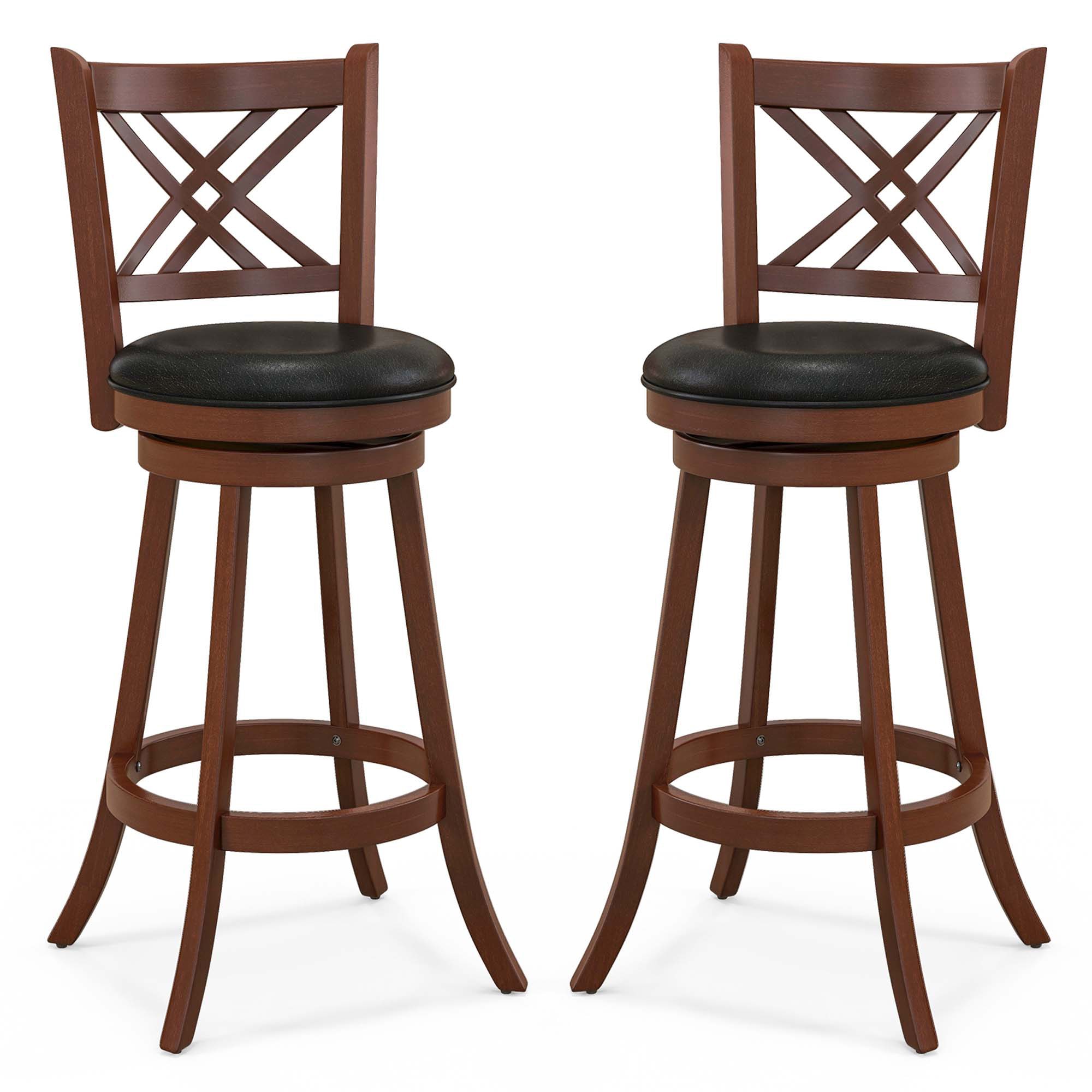 Costway SXL00143 Espresso, Black 29-in H Bar height (28-in to 33-in) Round Seat Swivel Wood Back Bar Stool Back