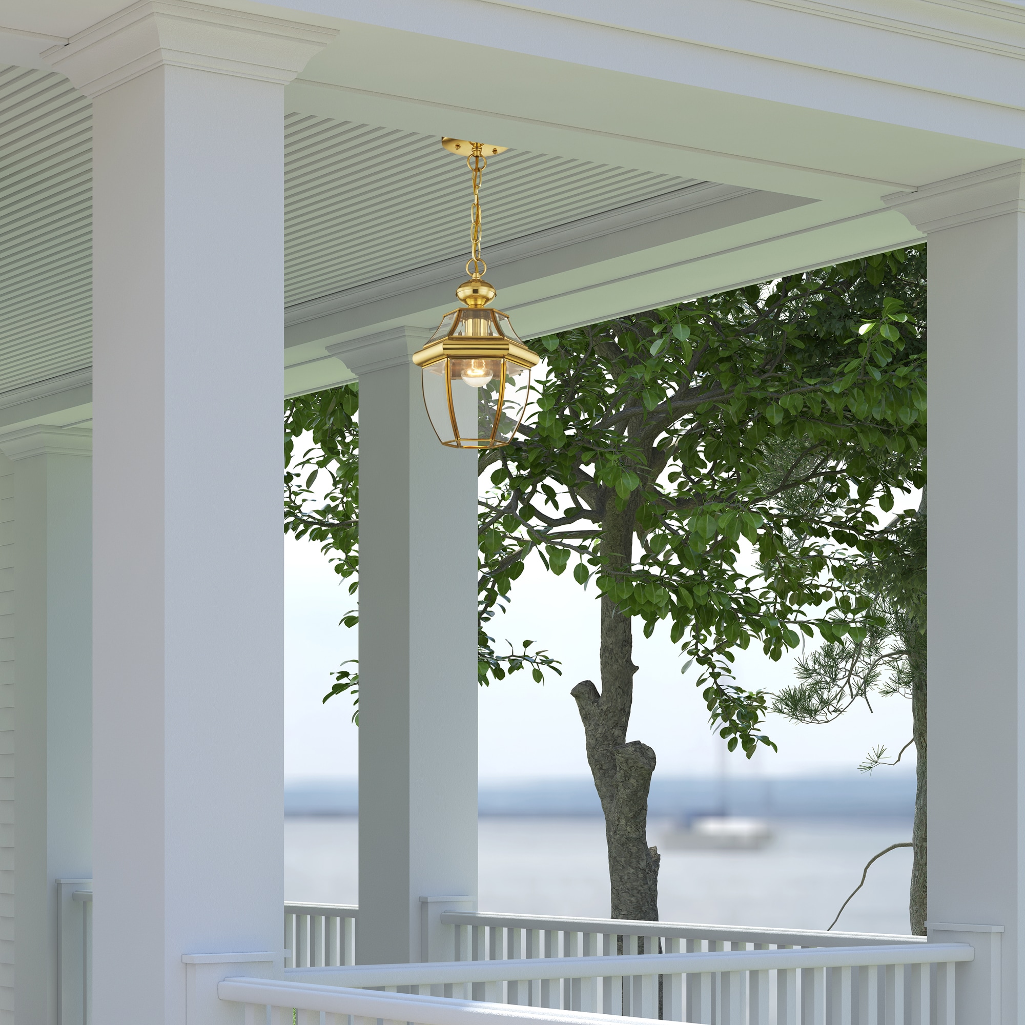 Monterey Polished Brass Outdoor Pendant Lantern with Clear Glass