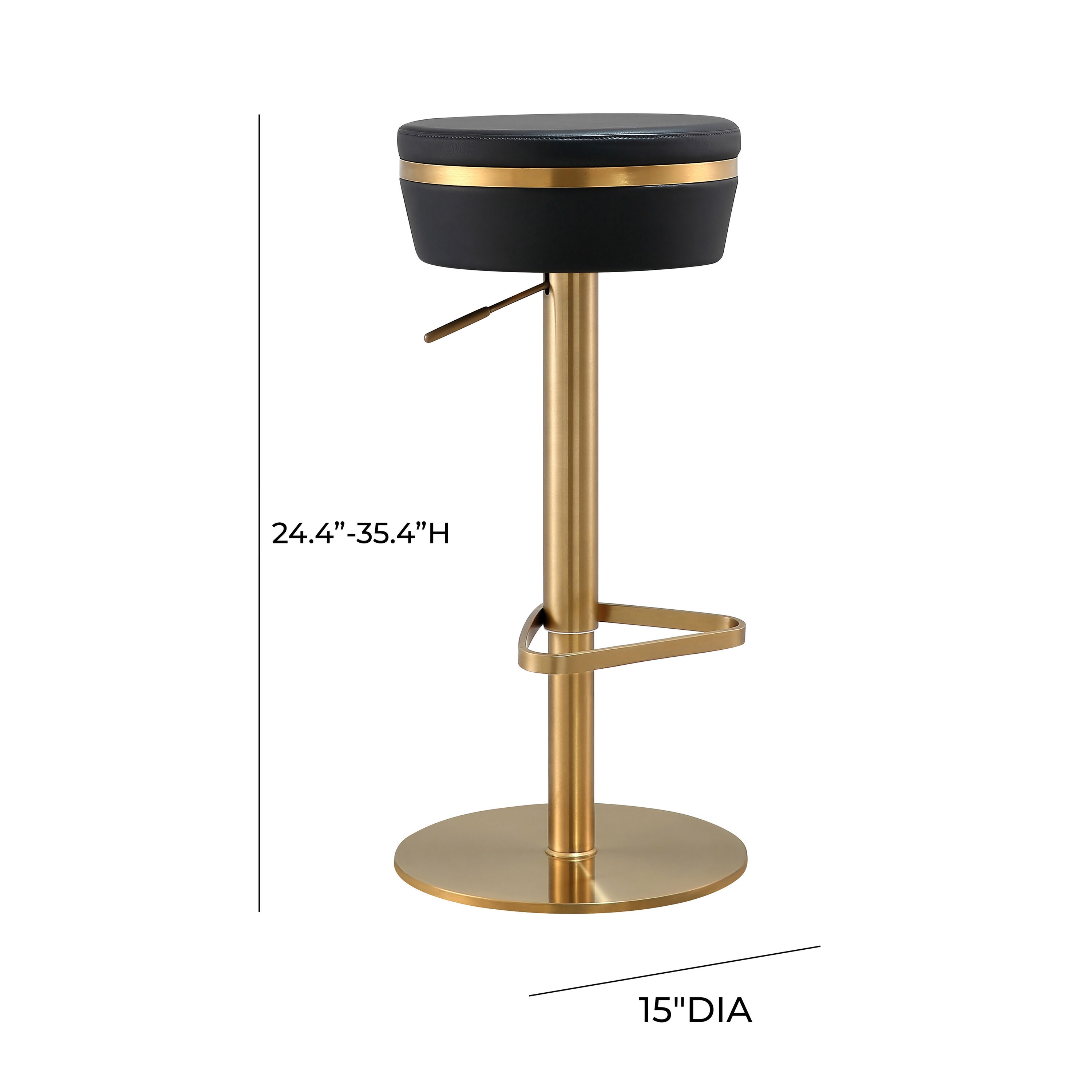 Astro Contemporary Black and Gold Vegan Leather Swivel Stool