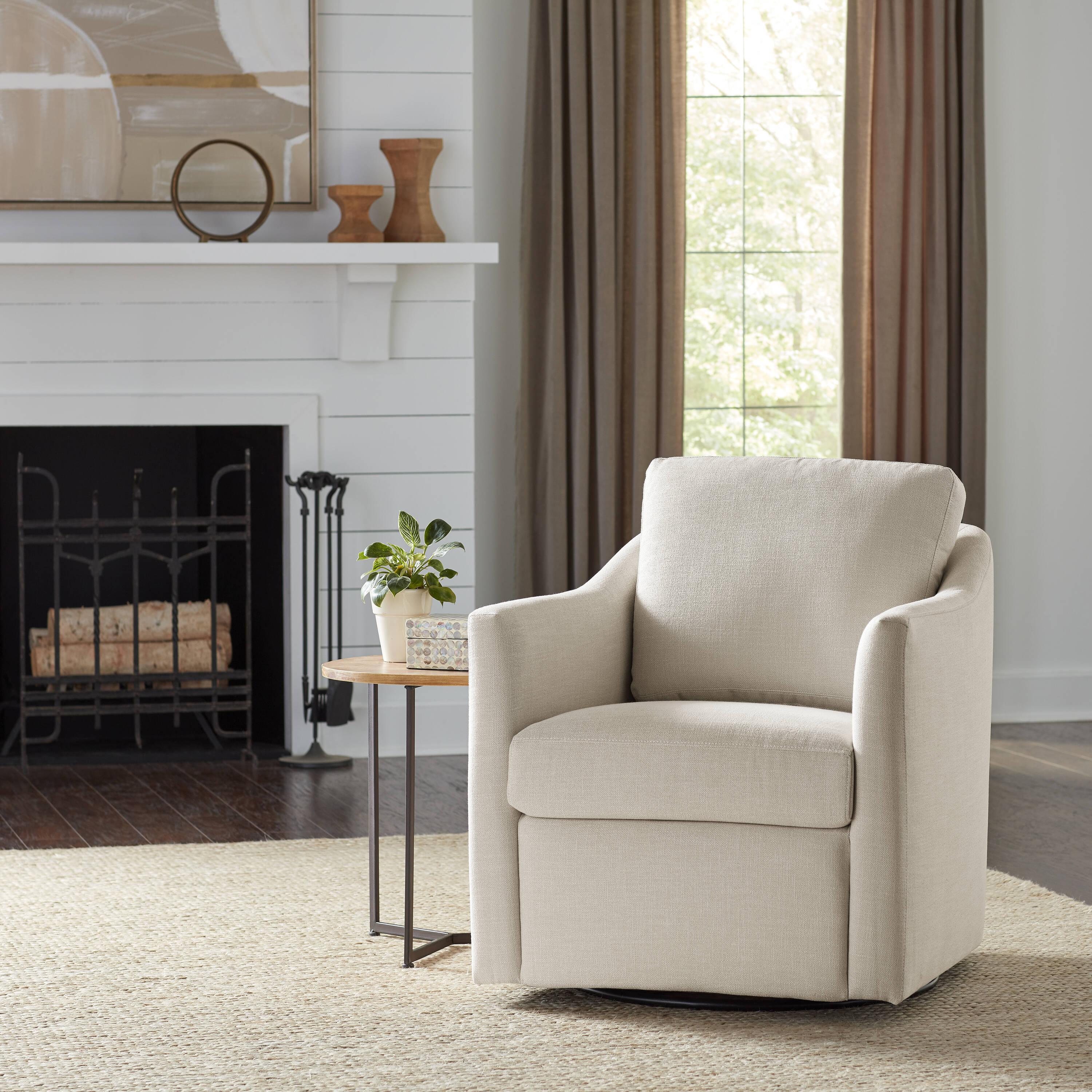 Hoatley Modern Natural Swivel Accent Chair Polyester in Gray | - allen + roth 1248-8397B-80