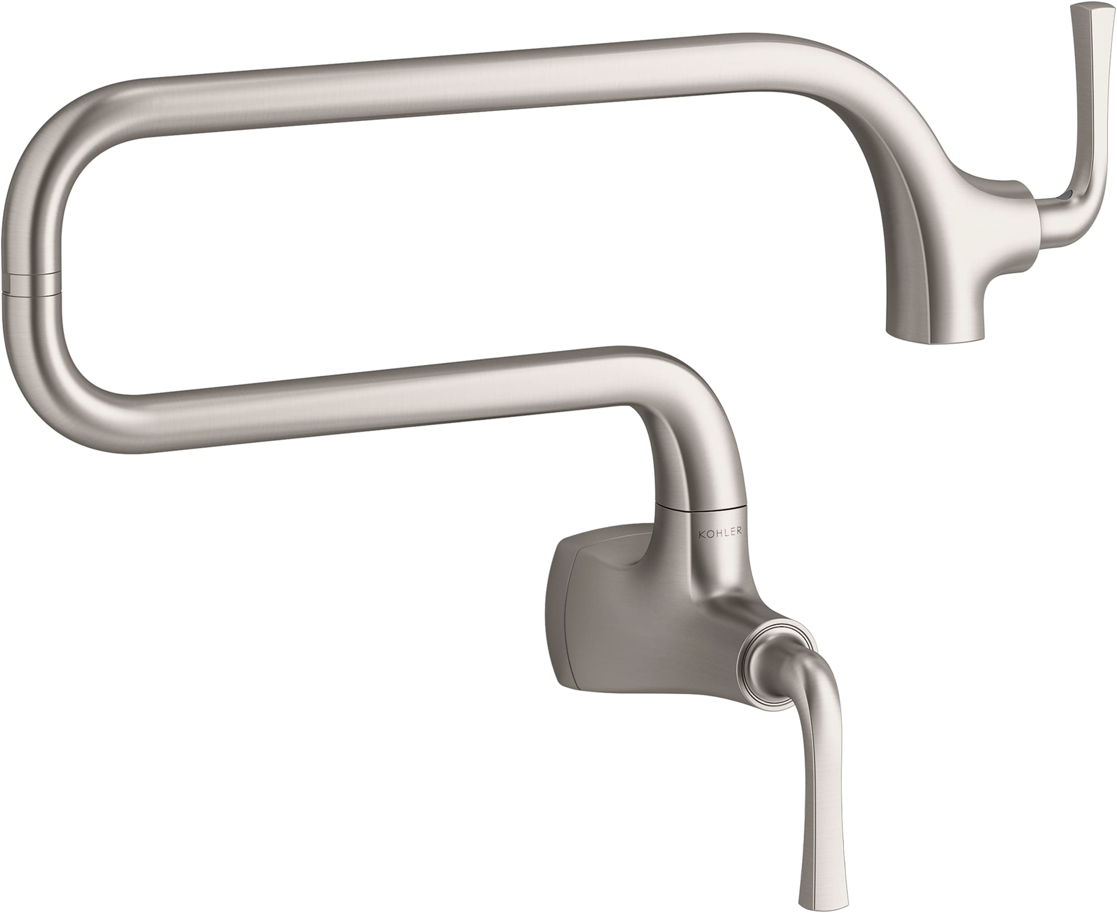 KOHLER K-22066-VS Graze Vibrant Stainless Double Handle Wall-mount Pot Filler Kitchen Faucet