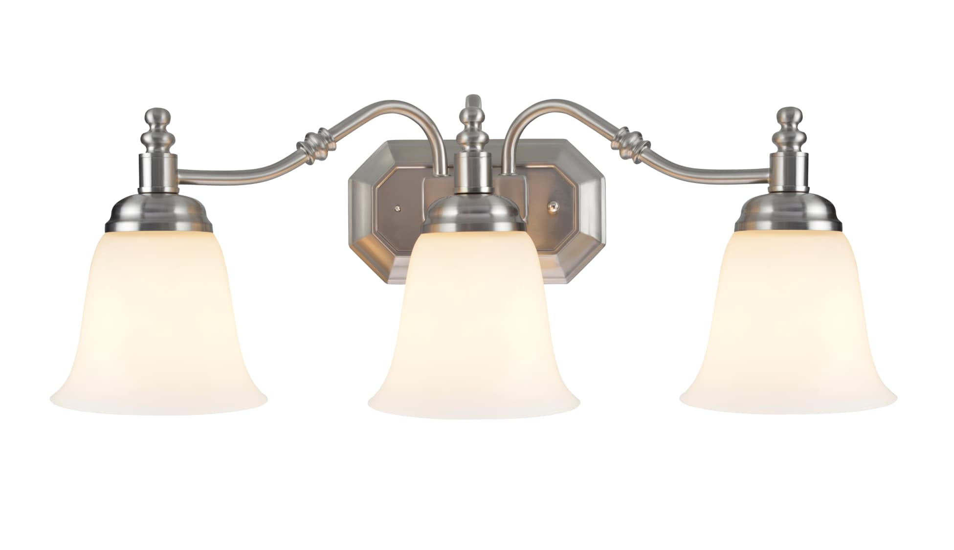 Satin Nickel 3-Light Vanity Fixture with Frosted Glass Shades
