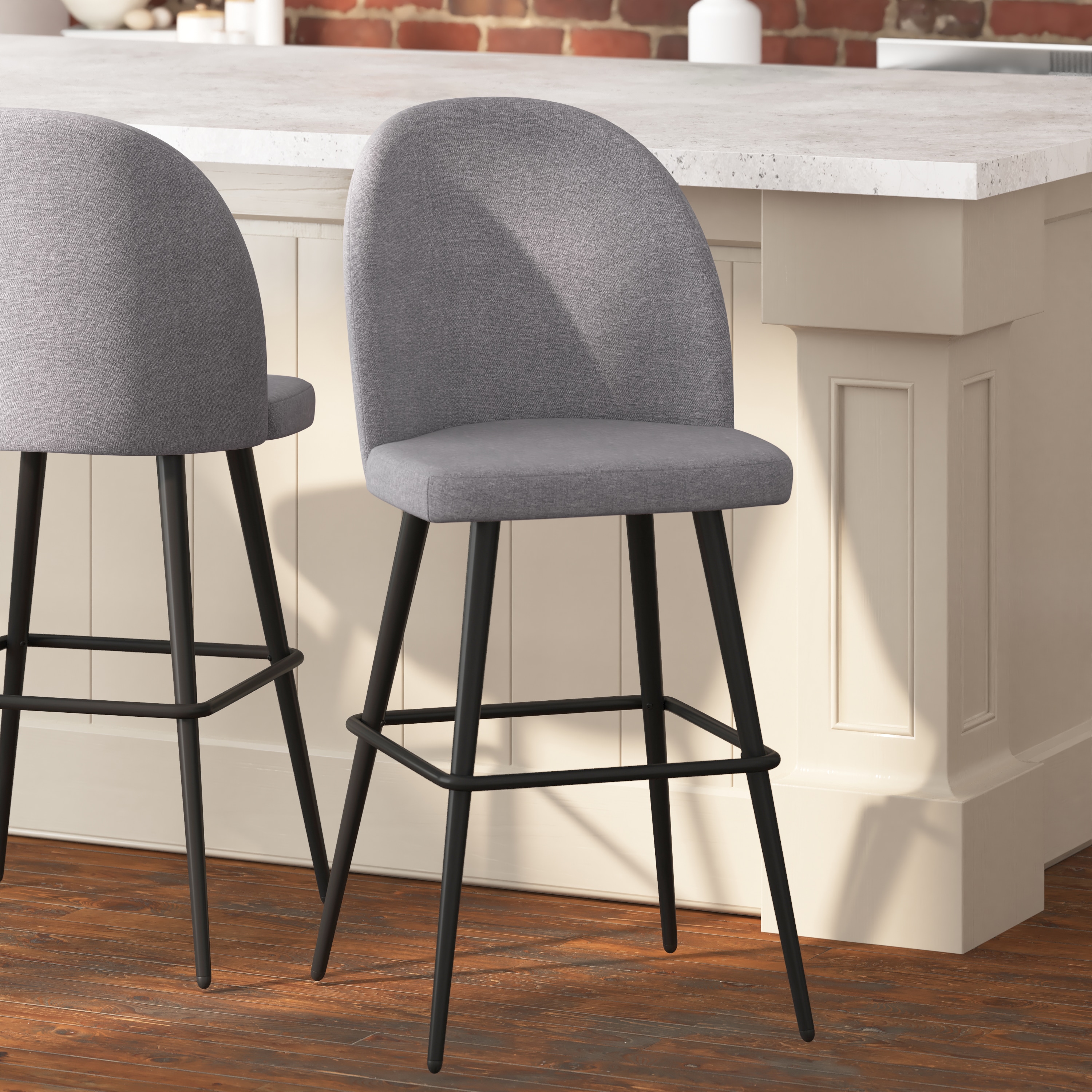 Taylor & Logan 196861087981 Alita 2 -Set Gray Faux Leather 30.0-in H Bar height Square seat Upholstered Metal Bar Stool and Back