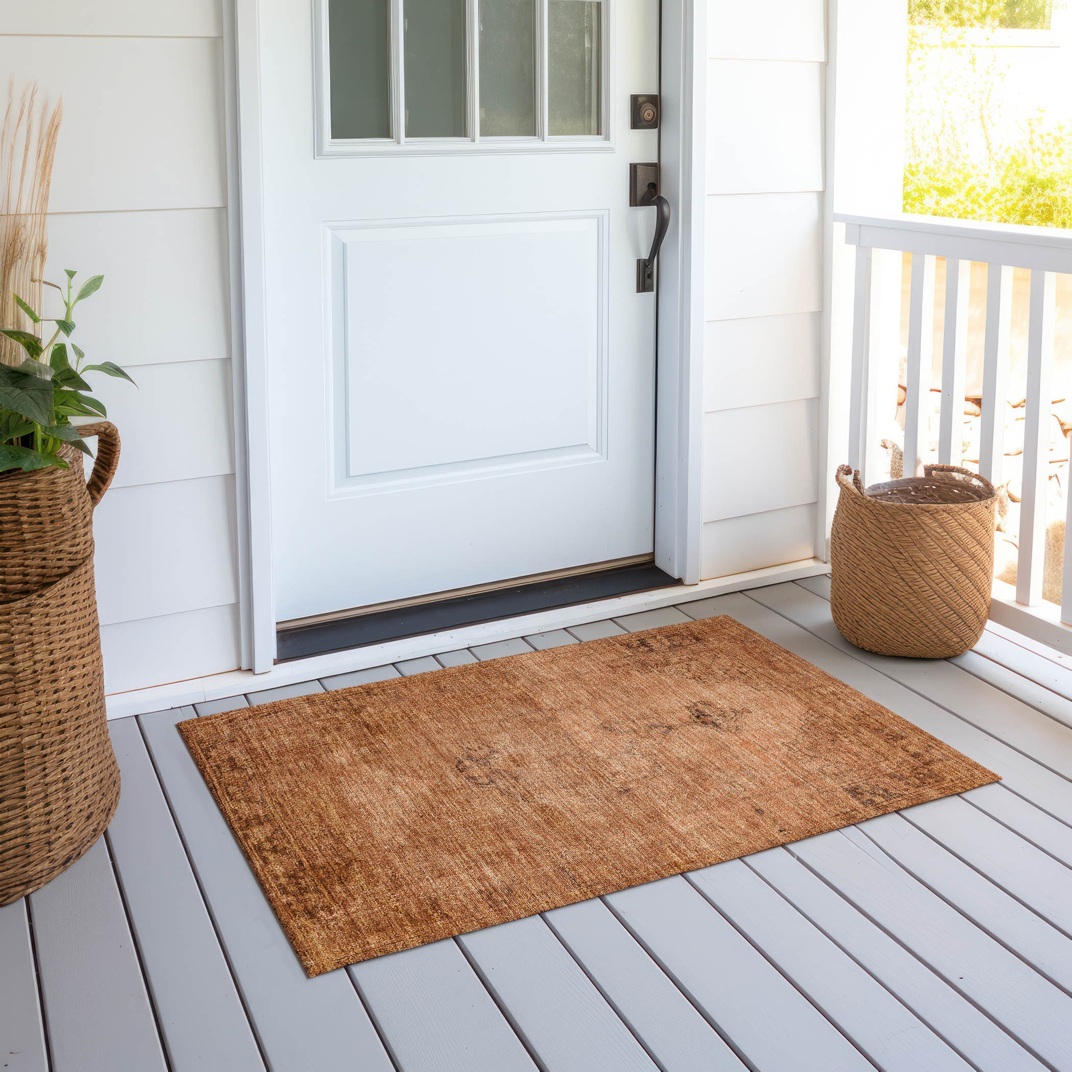 Copper Rectangular Machine-Washable Oriental Area Rug