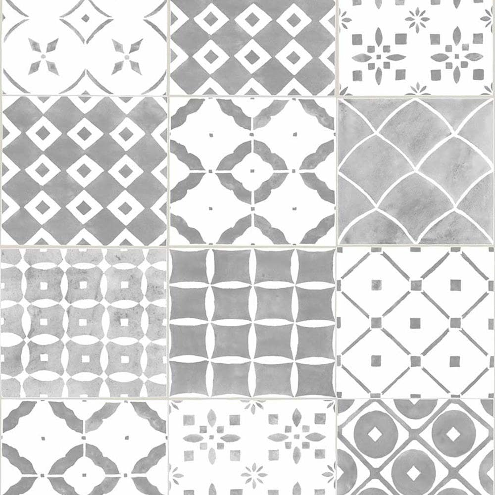Graham & Brown 103853 Strata 56.0-Sq. Feet Gray/White Vinyl Textured Tile Unpasted Wallpaper