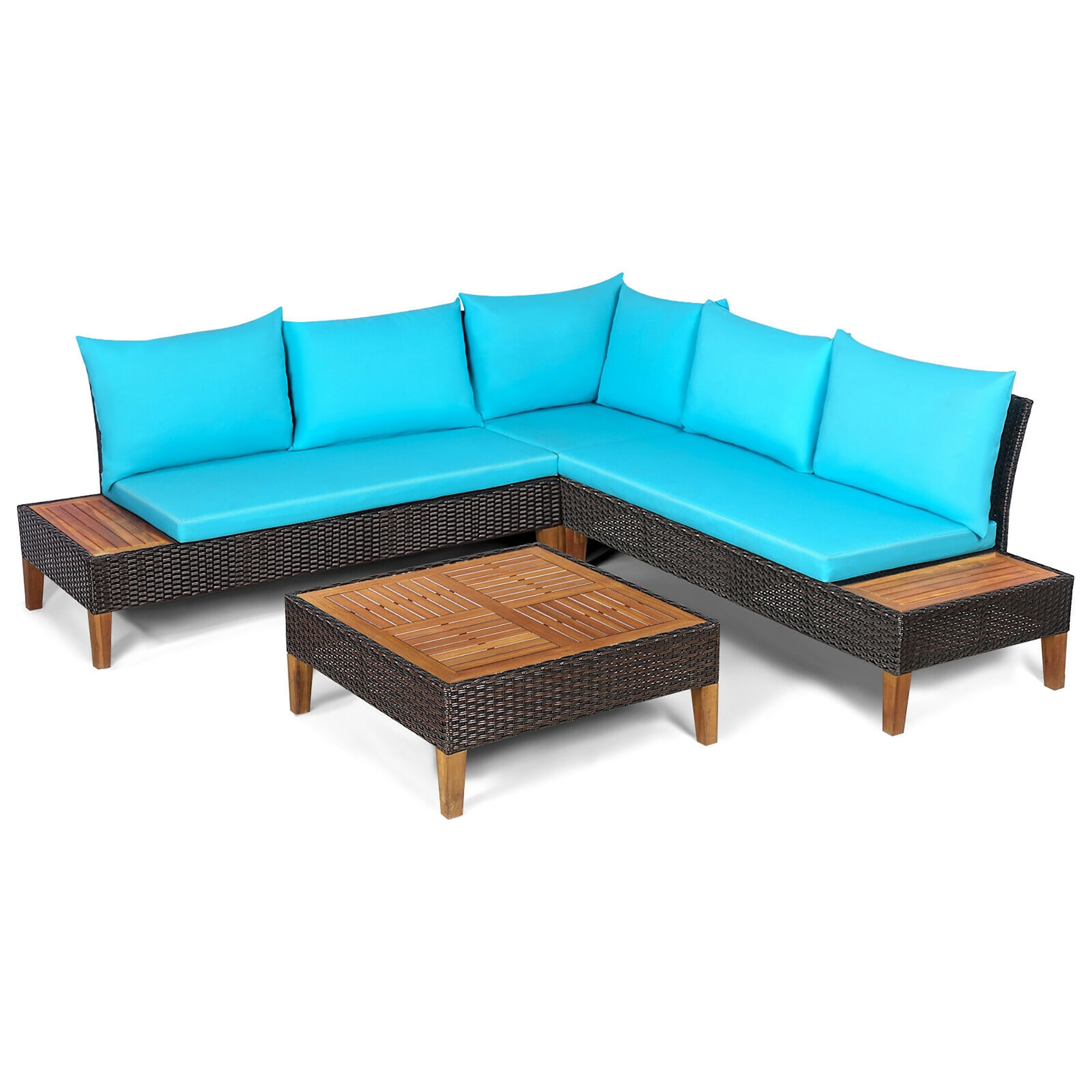 CASAINC CEW-ZHRS3106-GS 4 -Piece Rattan Patio Conversation Set with Blue Cushions
