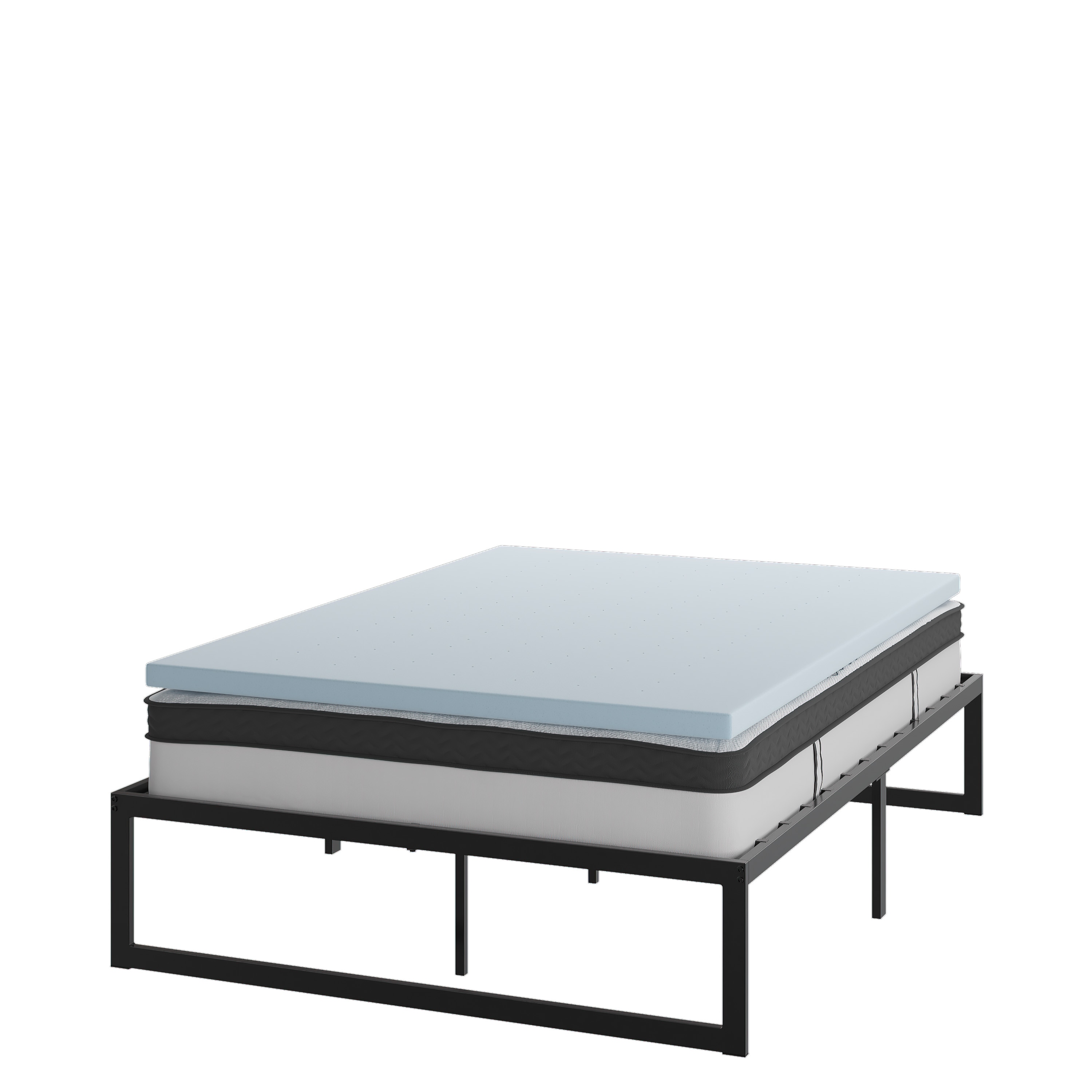 Flash Furniture 14 Inch Metal Platform Bed Frame with 10 Inch Pocket Spring Mattress and 2 Inch Cool Gel Memory Foam Topper - Full Full Contemporary -  XU-BD10-10PSM2M35-F-GG
