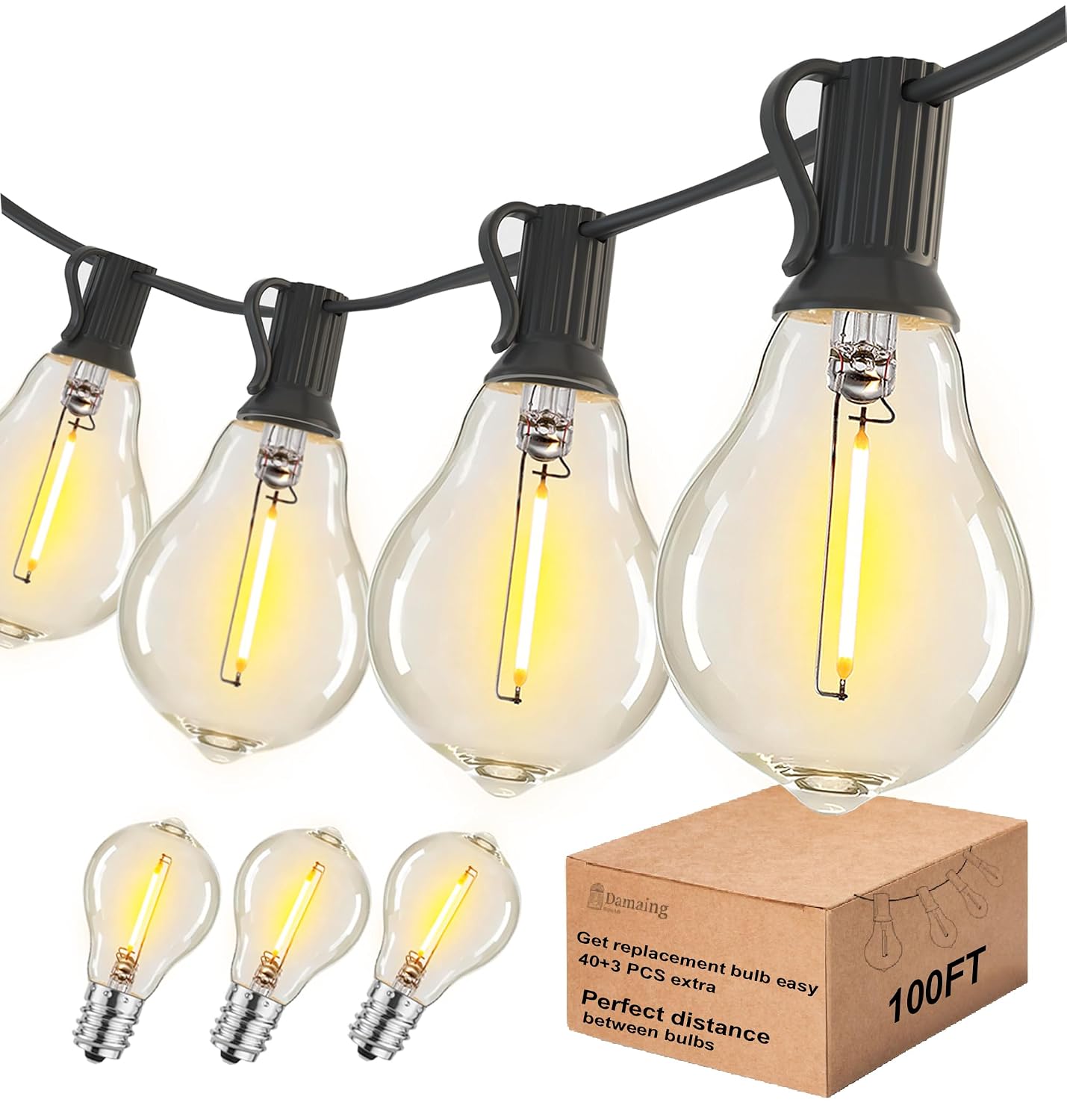 CJGQ 100 ft Outdoor String Lights with 43 Shatterproof Dimmable A39 LED Edison Bulbs 2700K Warm White Waterproof Connectable Patio Bistro Backyard Lighting