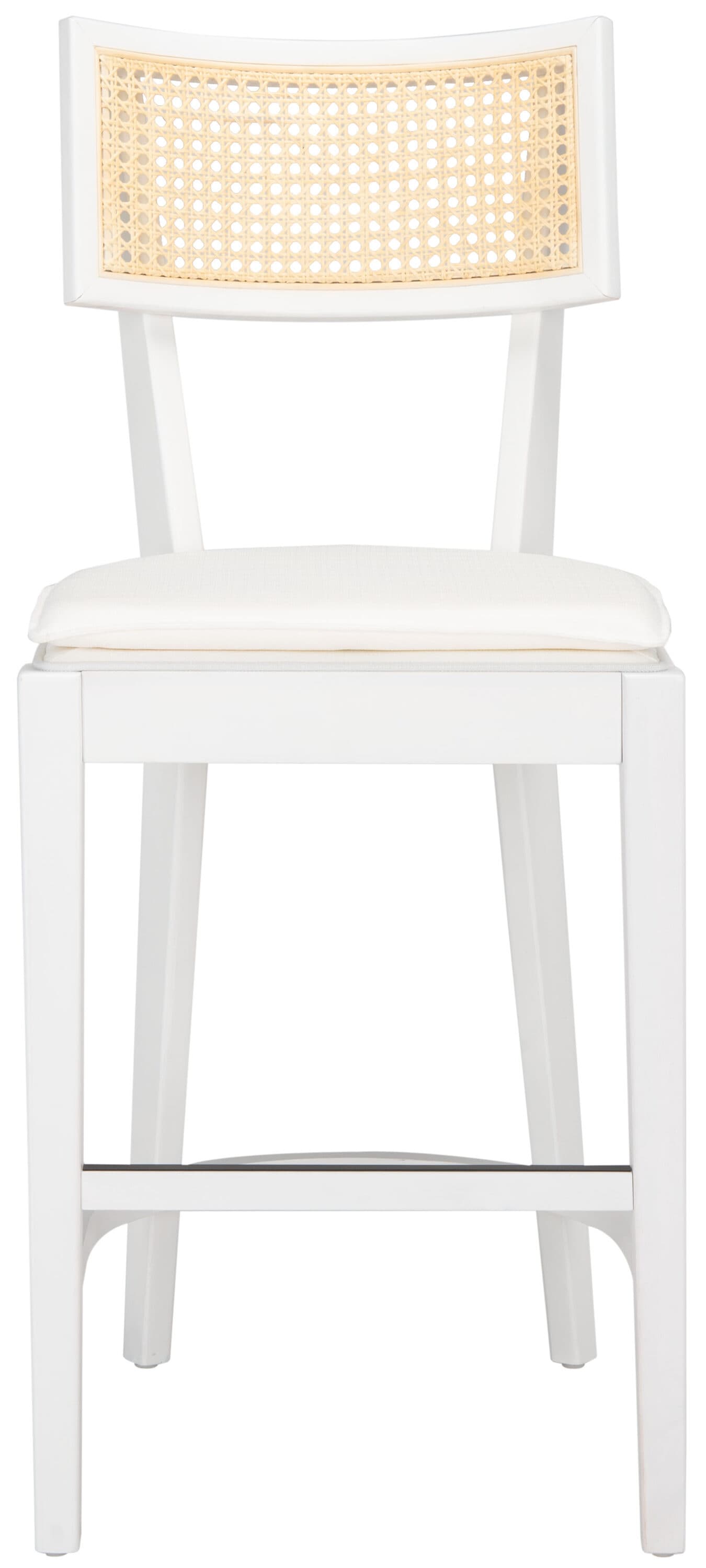 White and Natural Wood Cane Counter Stool with Cushion