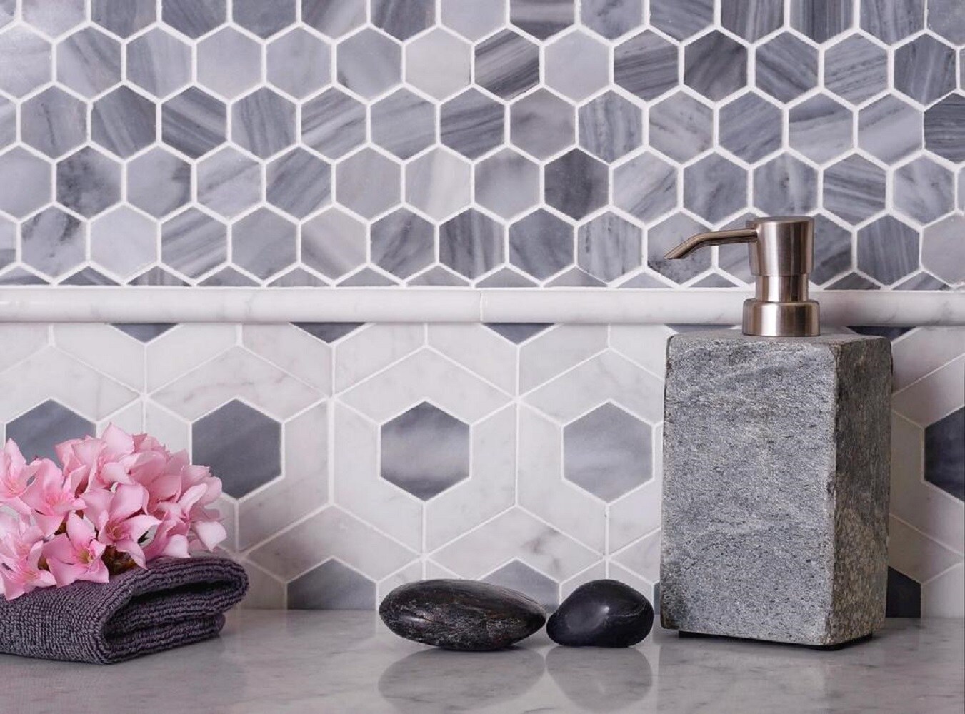 Apollo Tile (Sample) Floor and Wall Tile Gray and White 4-in x 4-in Polished Marble Honeycomb Patterned Floor and Wall Tile