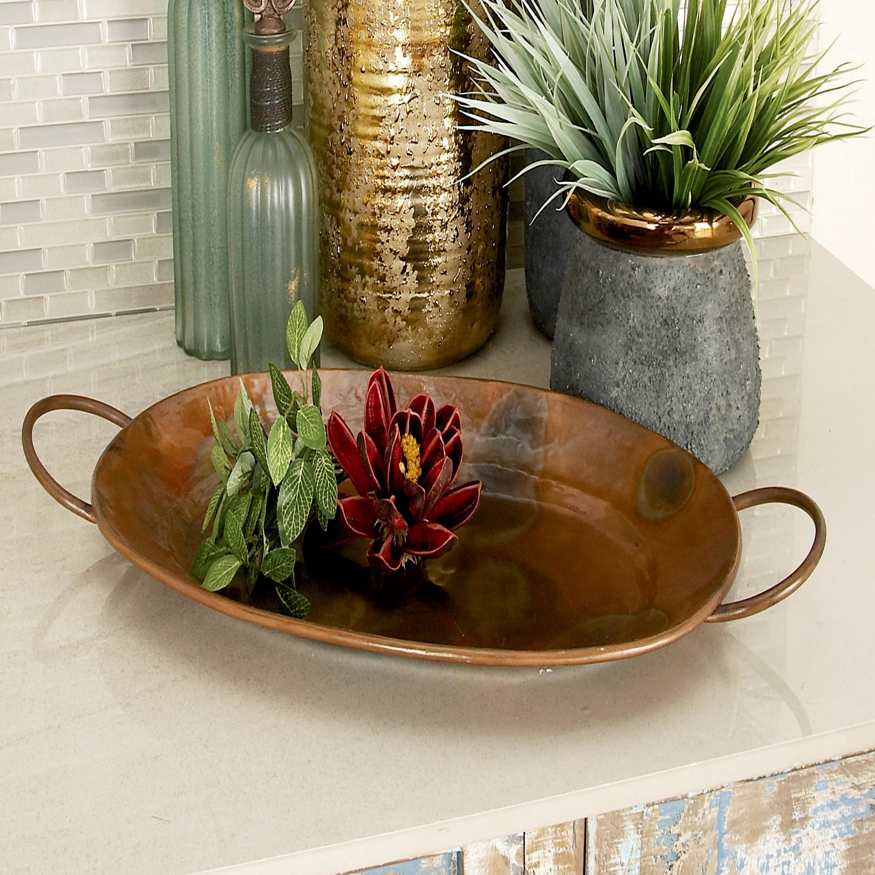 Grayson Lane 32924 3 -Pack Copper Metal Industrial Decorative tray