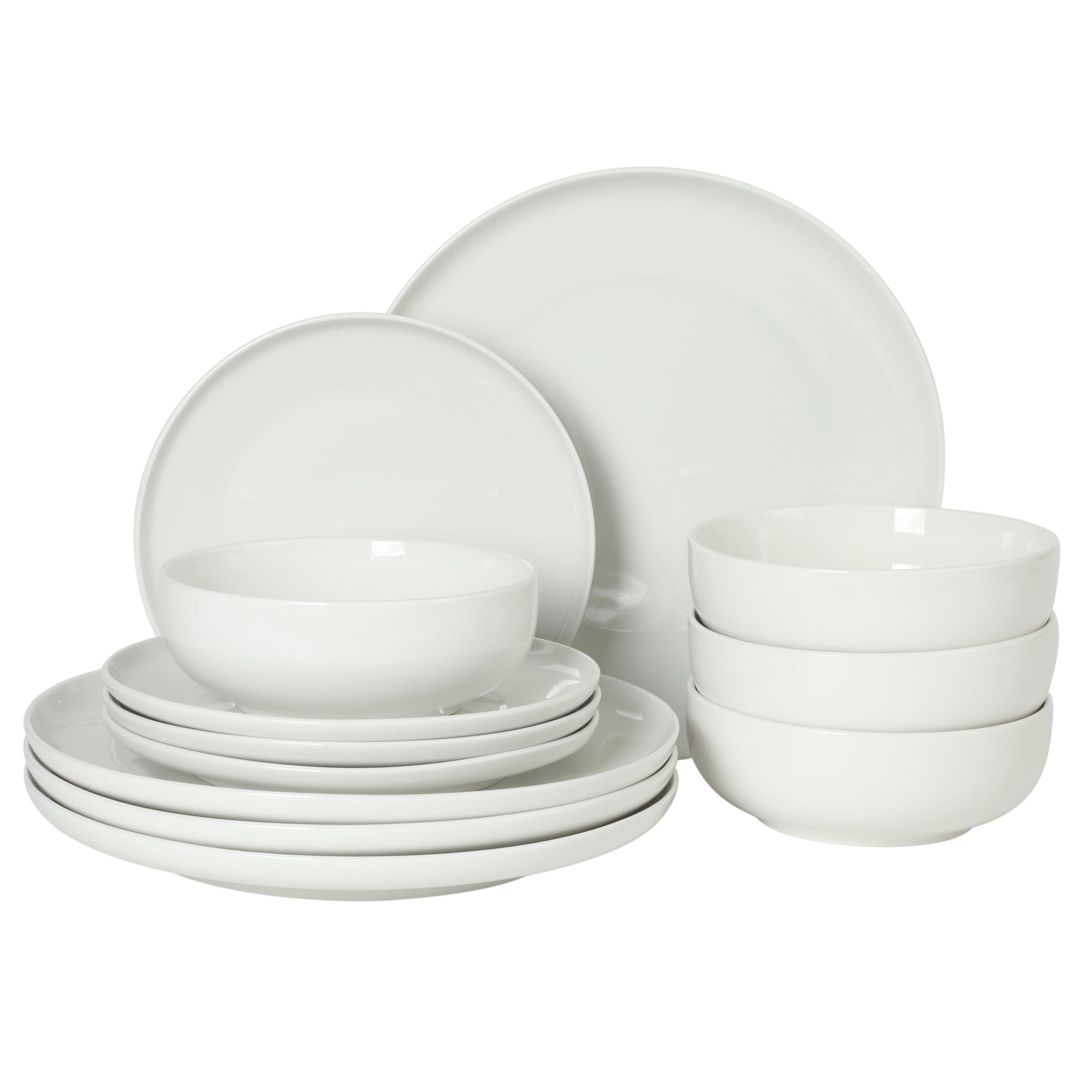 Gibson Home Havenstone 12 Piece Porcelain Dinnerware Set Dinner Plates Salad Plates and Bowls Classic White Everyday Dish Set #140404.12R
