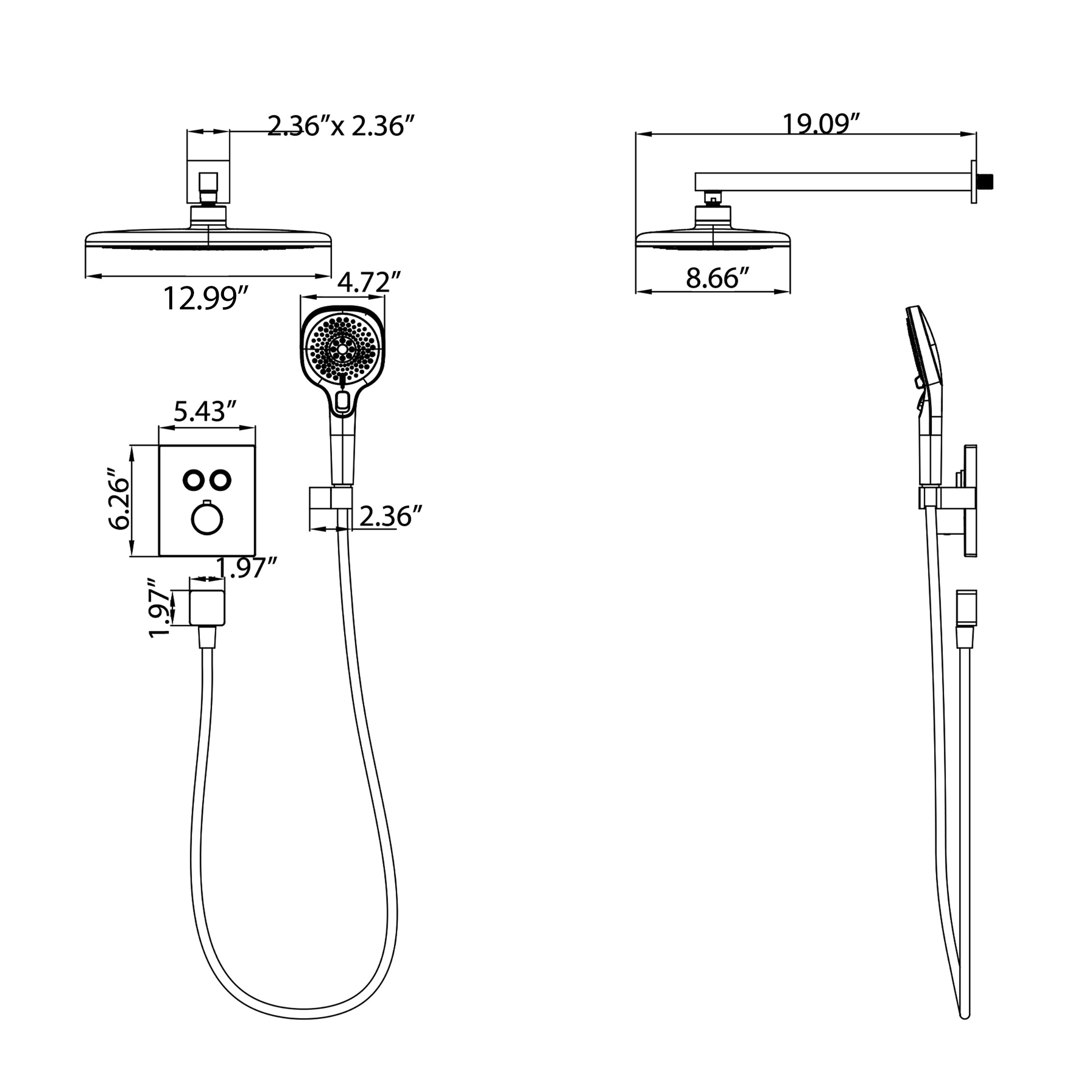 WELLFOR WB-1004 Showerhead-Bar-Panels - View #5