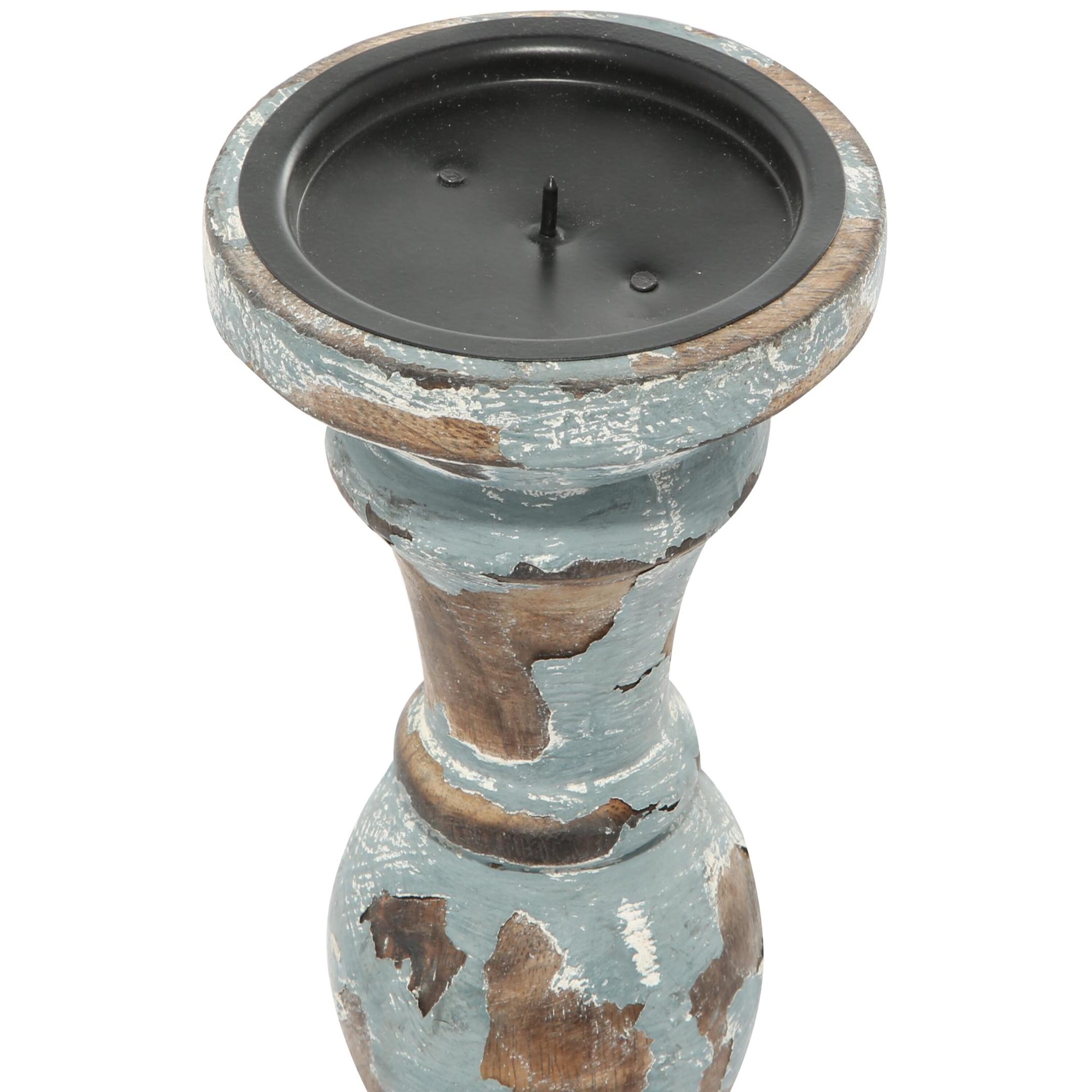 Distressed Light Blue Mango Wood Candelabra Set of 3
