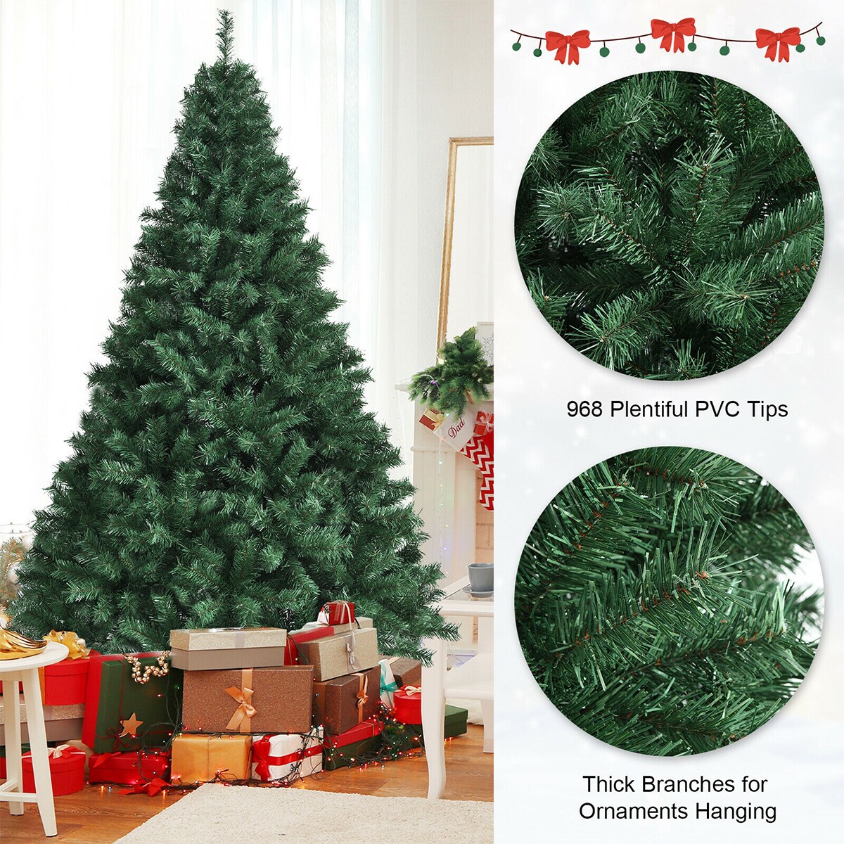 Carevas Artificial Christmas Tree with Thick Branches Green 6 ft PVC 