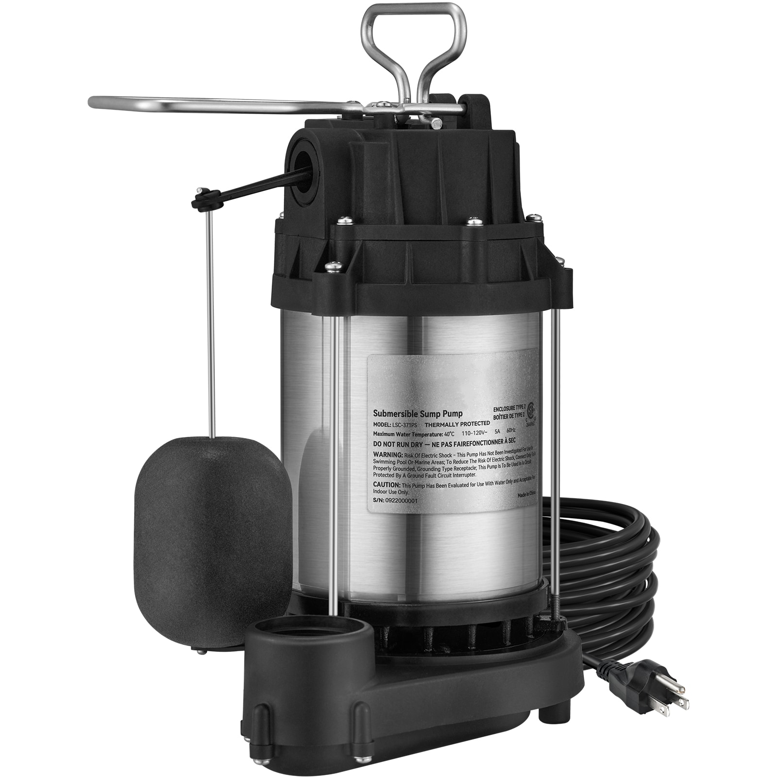 Floatiung Ramp Mecale Submersible Sump Pump 1/2 HP Stainless Steel with 28 ft Lift and ...