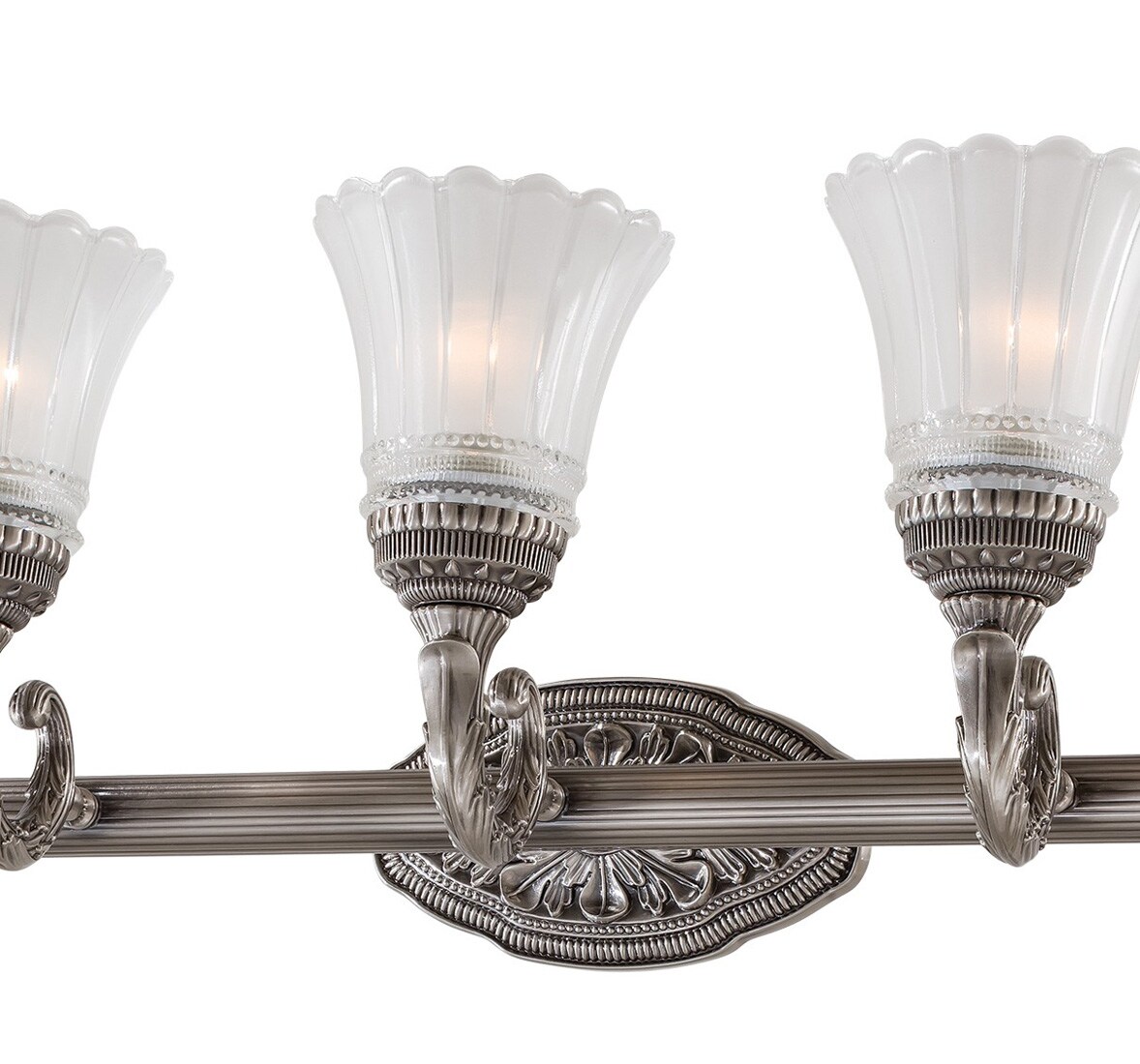 Brushed Nickel 3-Light Traditional Vanity Fixture with Etched Glass Shades