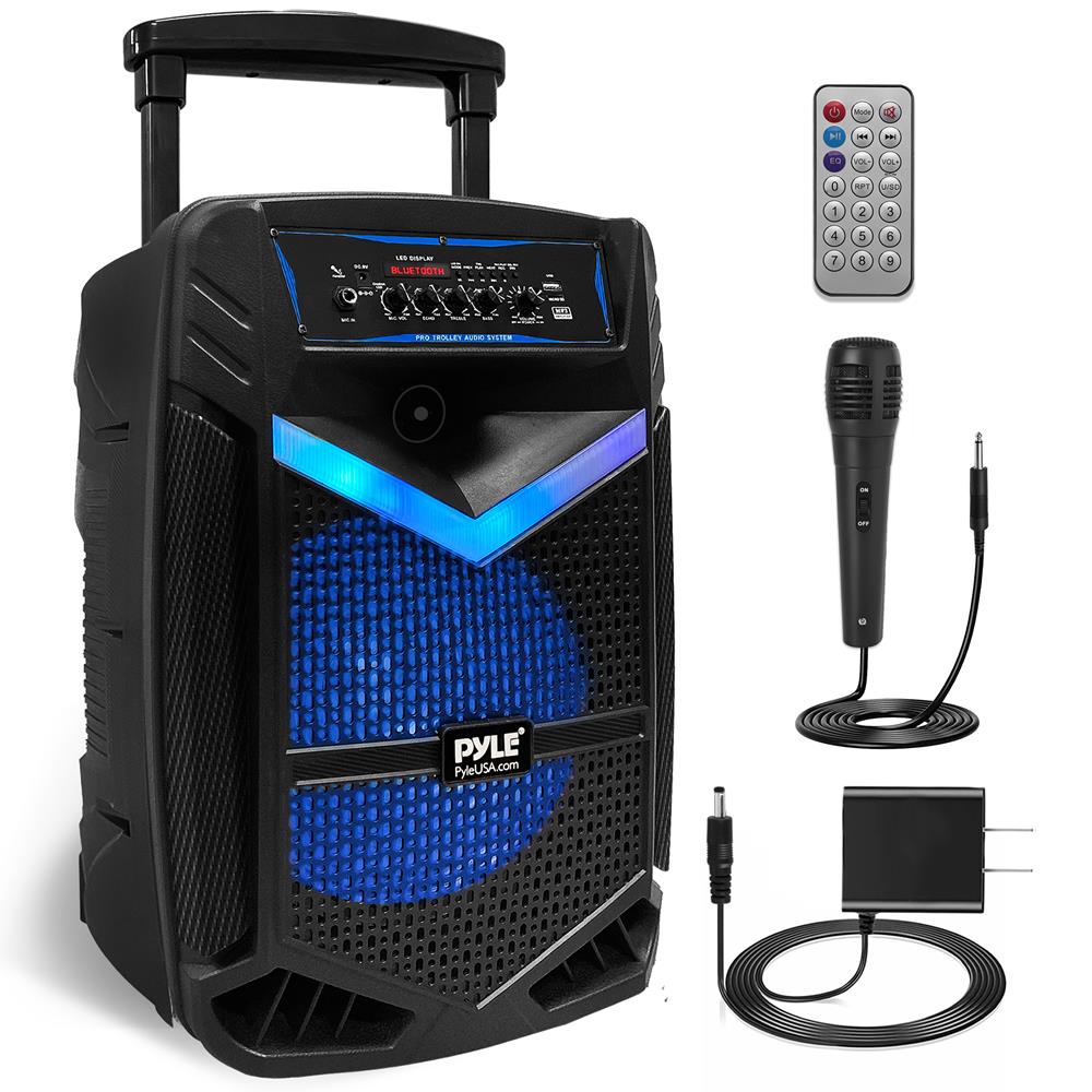 Pyle  Portable Bluetooth PA Speaker System  800W Rechargeable Outdoor Bluetooth Speaker Portable PA System w 12 Subwoofer 1 Tweeter Recording Function Mic In Party Lights USBSD Radio PPHP1242B