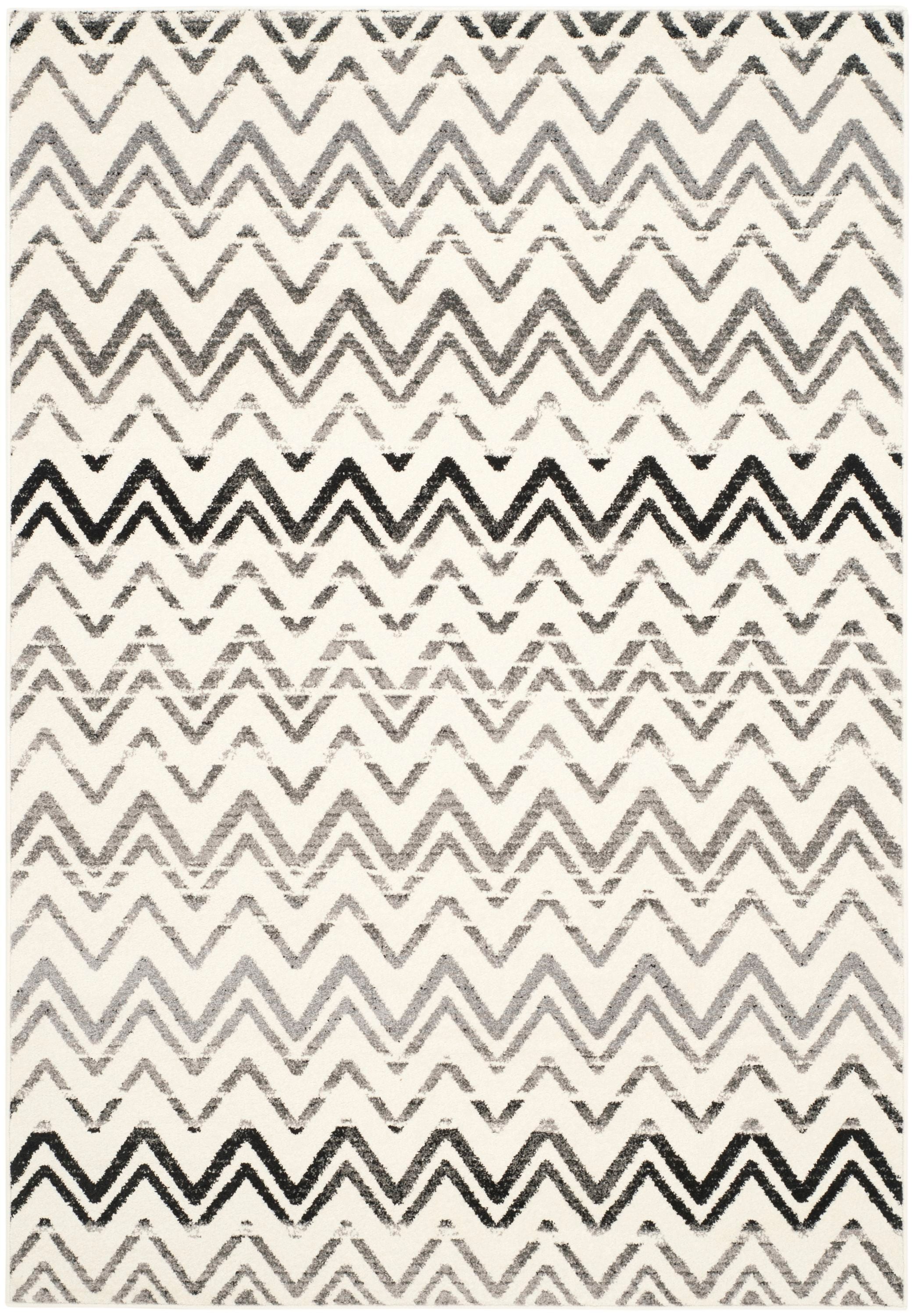 Cream and Dark Grey Chevron Stripes Area Rug, 4' x 6'