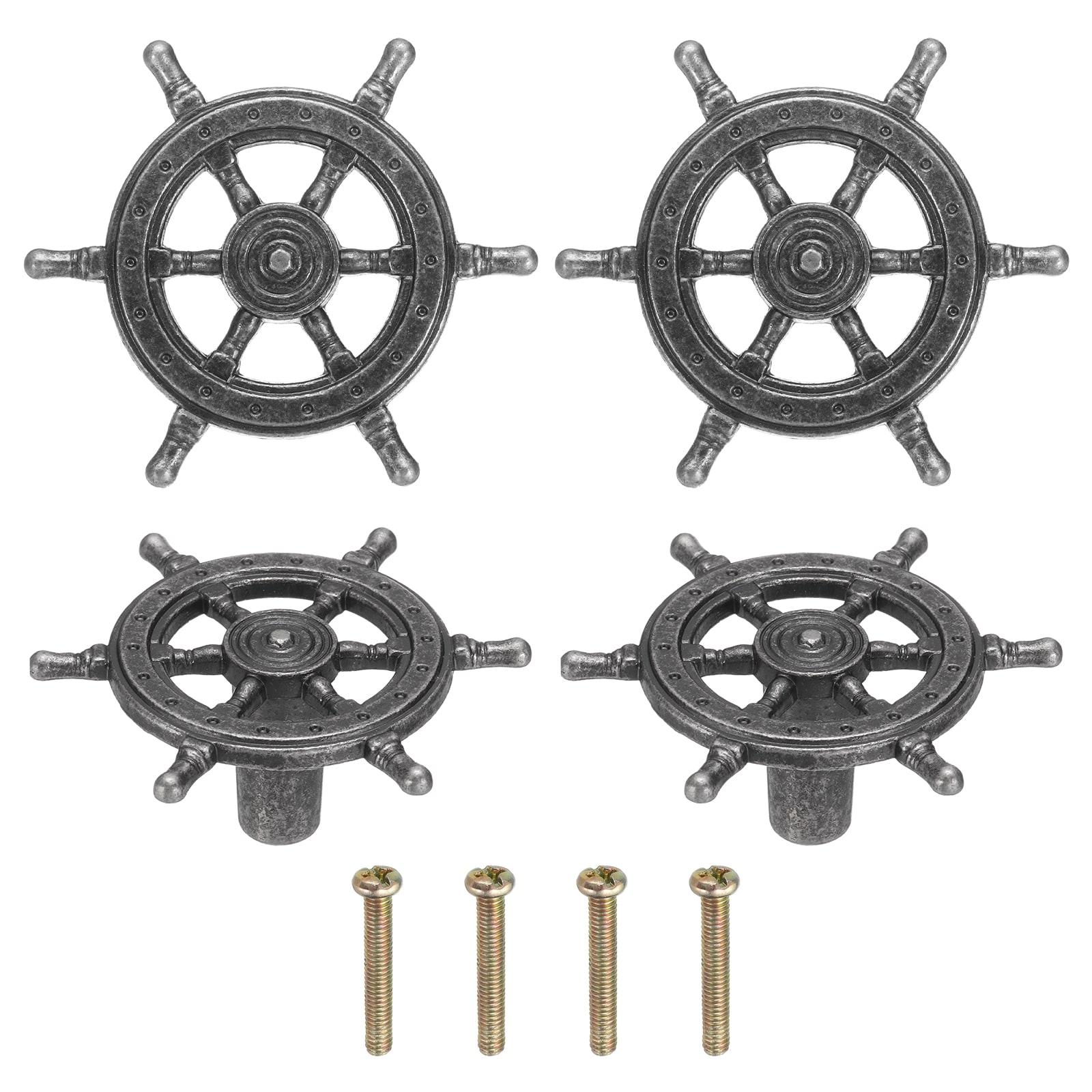 Unique Bargains 4pcs Drawer Knobs Zinc Alloy Nautical Theme Rudder Shape Decorative Drawer Pull Handles Furniture Knobs for Closet Wardrobe Dresser Silver