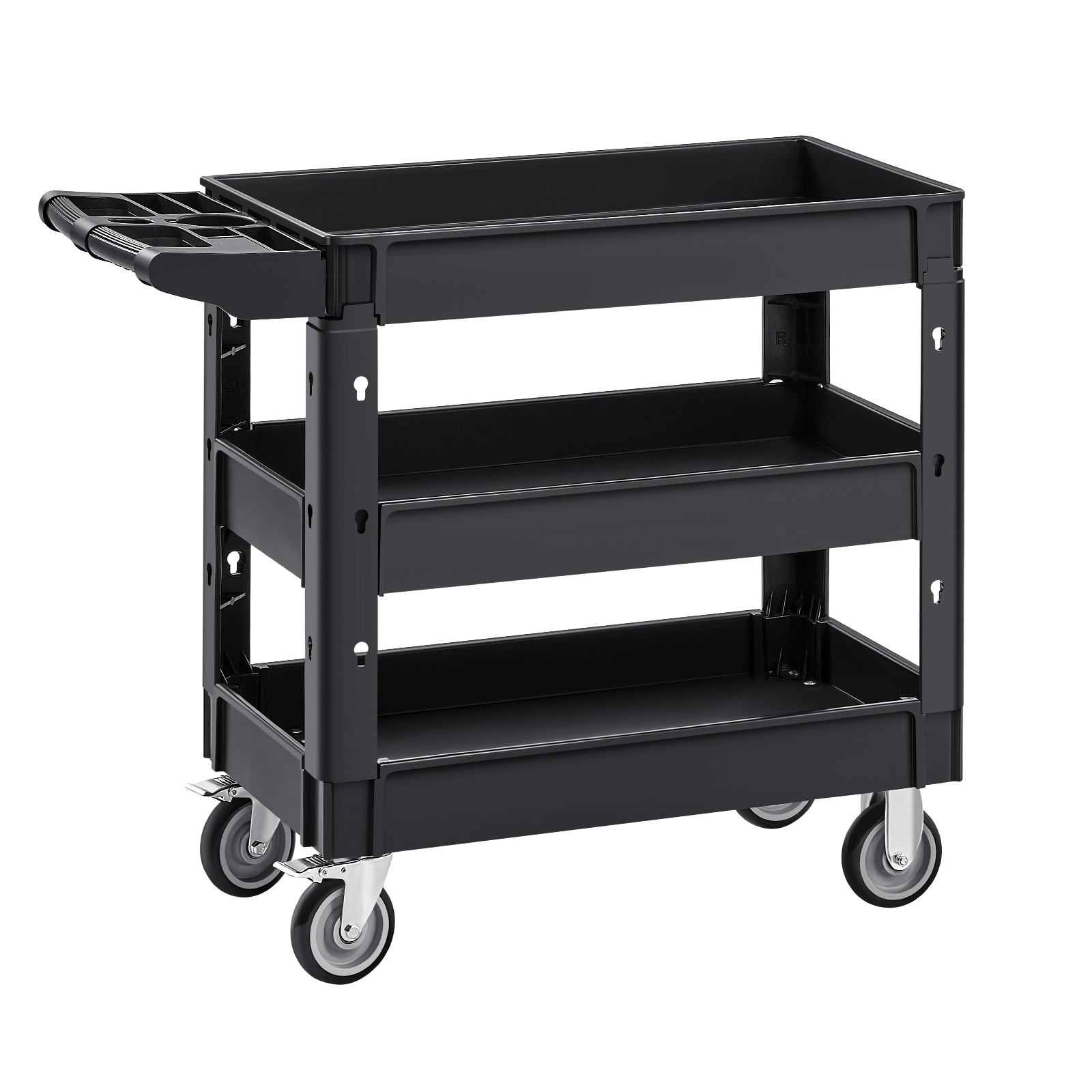 GIVIMO 3-Shelf Heavy Duty Plastic Rolling Utility Service Cart - 550-lb Load Capacity - 5-in 360- Swivel Wheels with Brakes - Ergonomic Storage Handle - for Warehouse Garage Cleaning