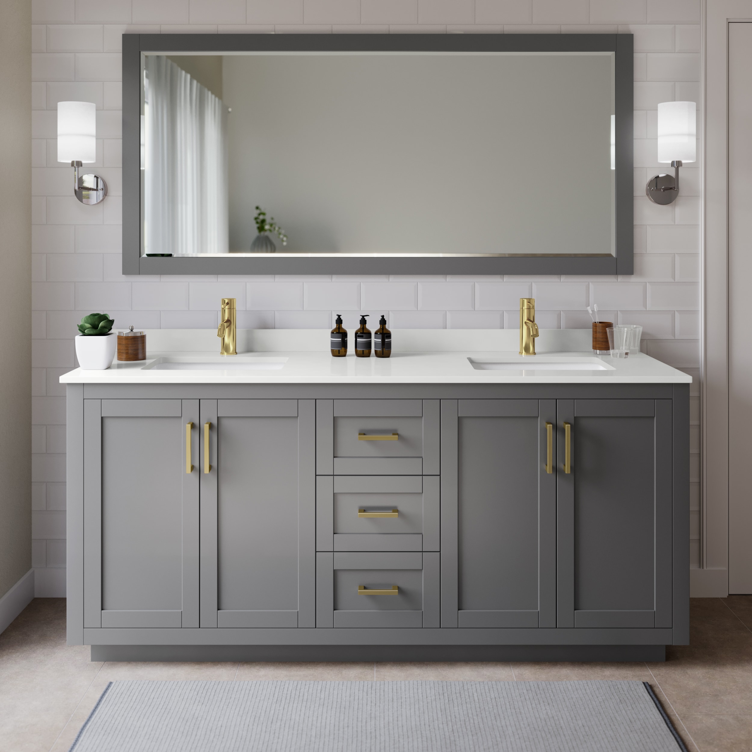 Wyndham Collection WCF292972DGGWQUNSMXX Miranda 72-in Dark Gray Undermount Double Sink Bathroom Vanity with White Quartz Top