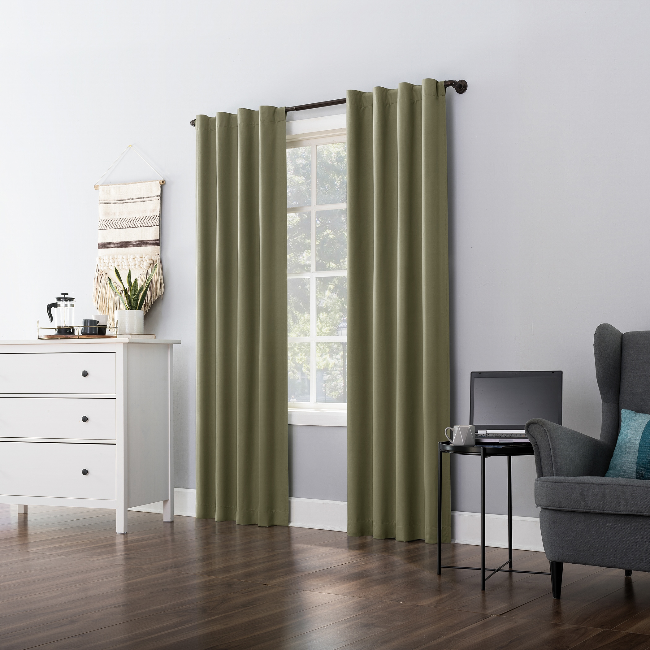 Olive Green Blackout Thermal Back Tab Curtain Panel